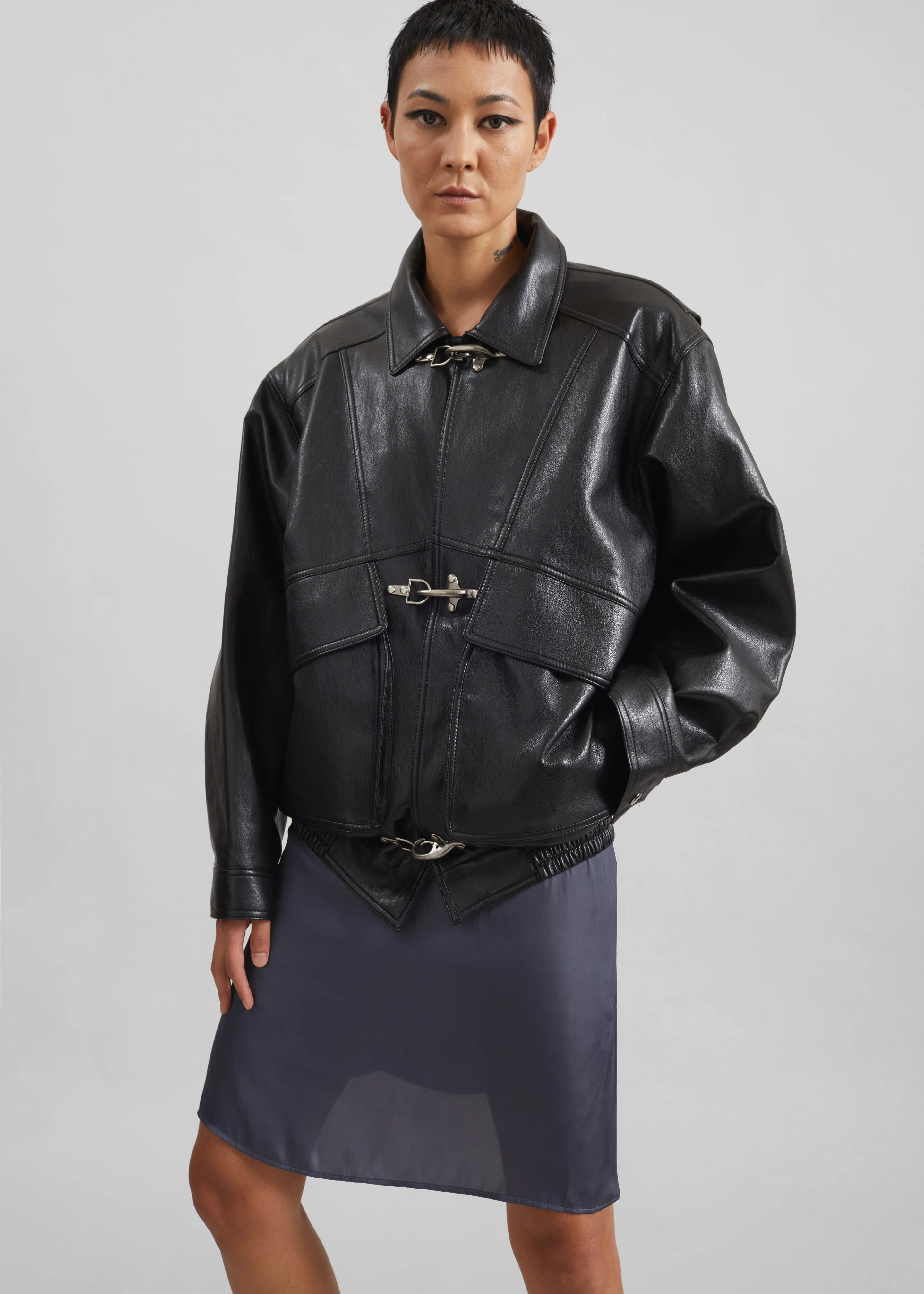 Utrecht Faux Leather Buckle Jacket - Black - Image 6