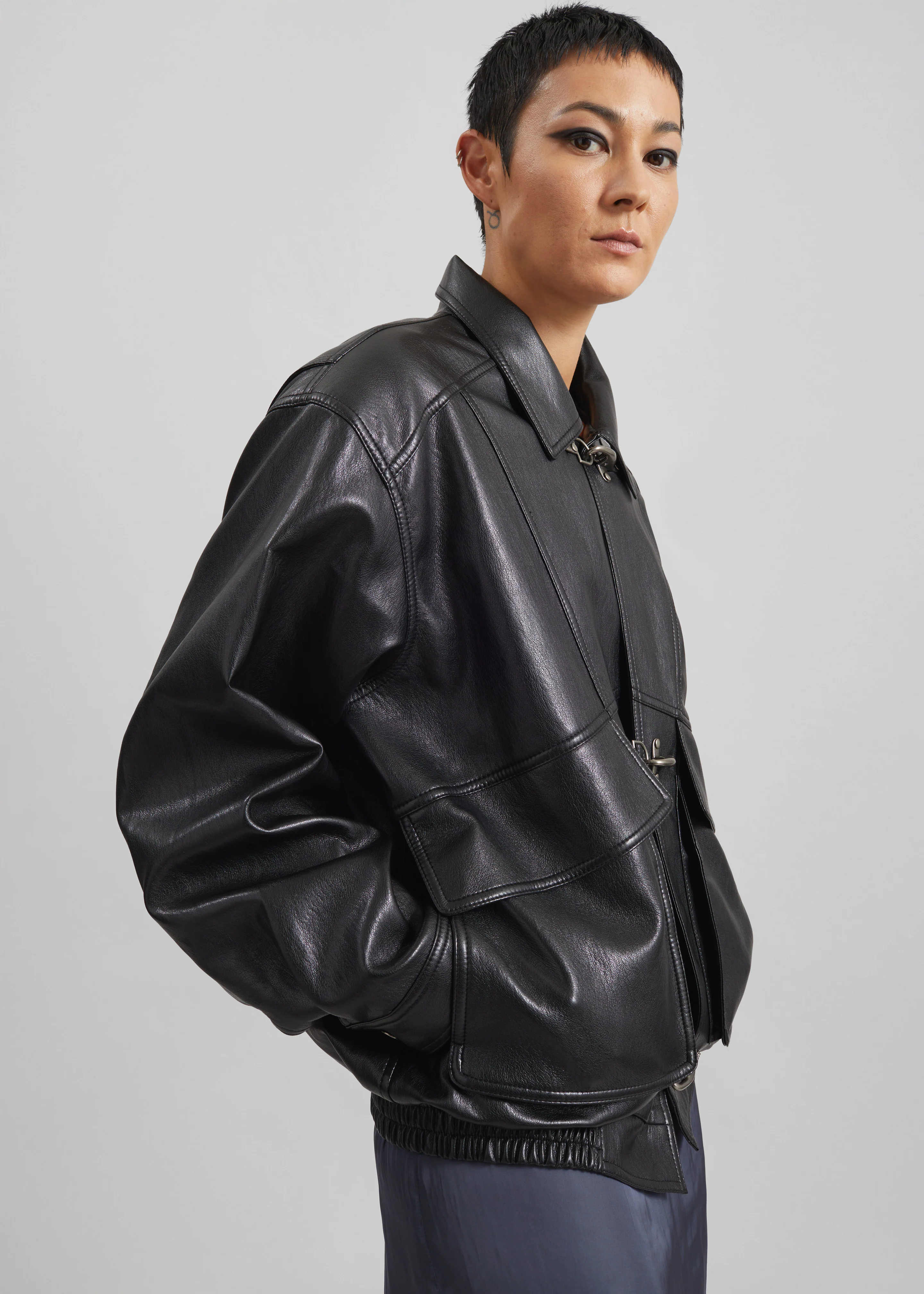 Utrecht Faux Leather Buckle Jacket - Black - Image 8