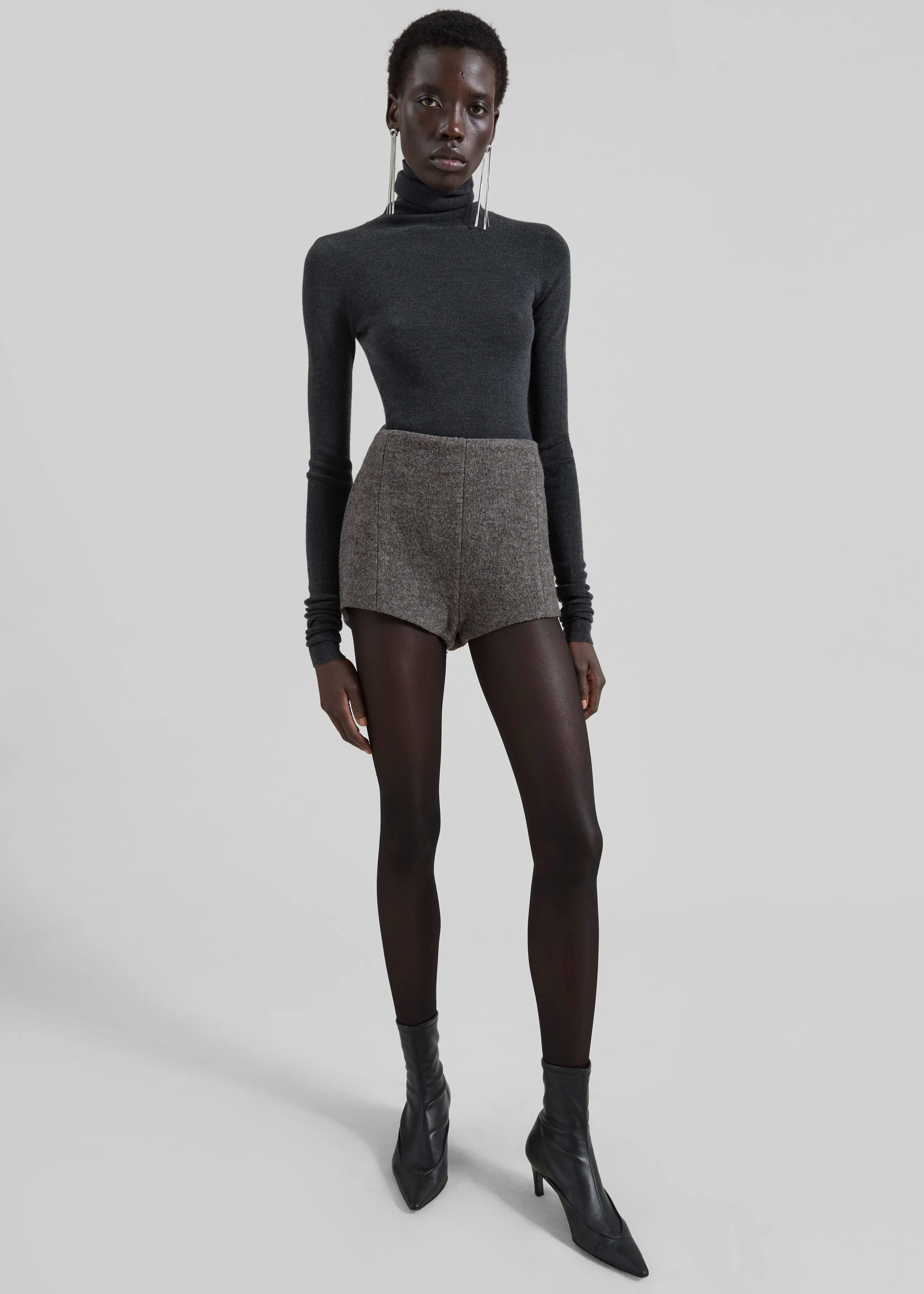 Vail Brushed Wool Hot Pants - Grey Melange - Image 6