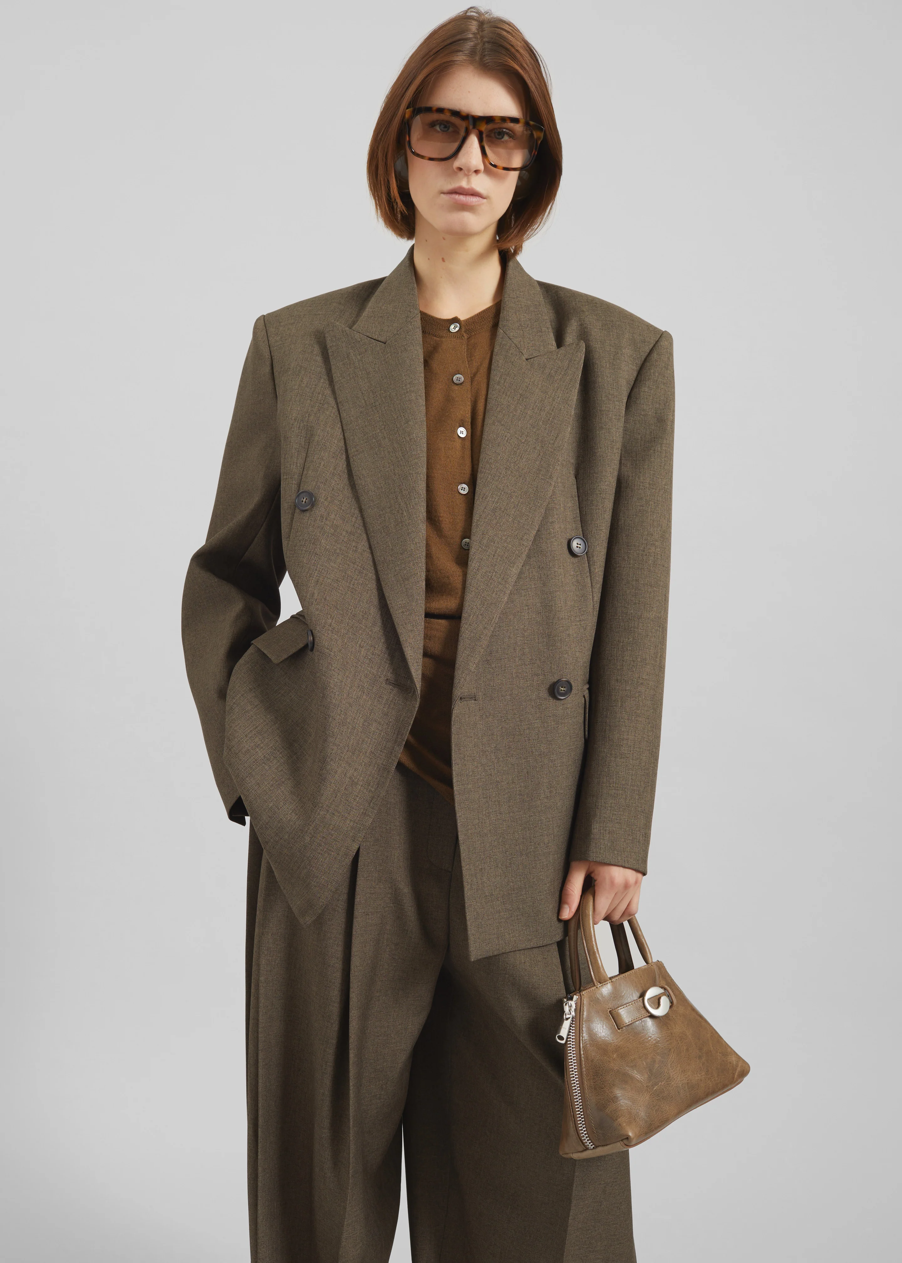 Vallsta Double-Breasted Blazer - Brown Melange - Image 3