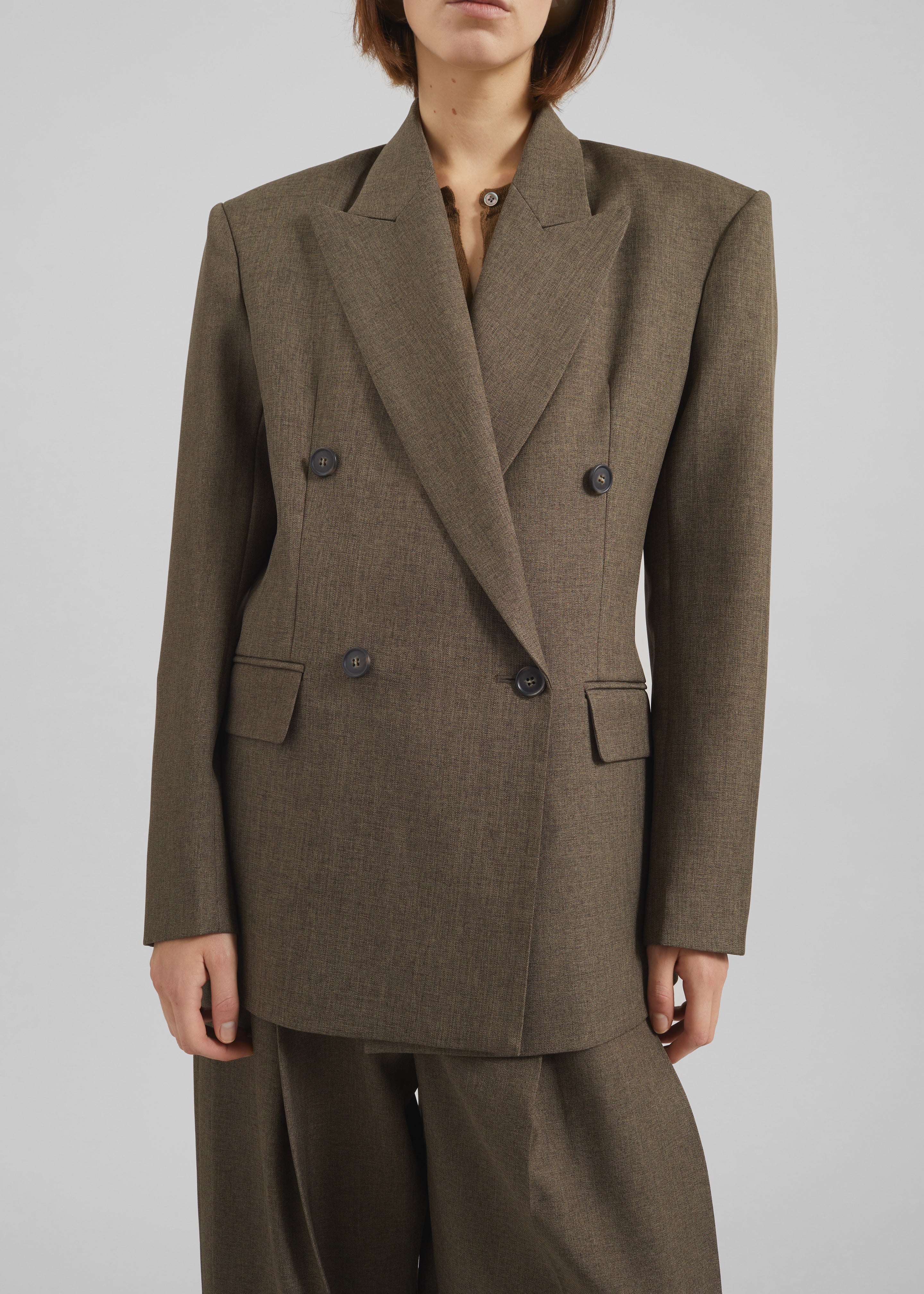 Vallsta Double-Breasted Blazer - Brown Melange - Image 4