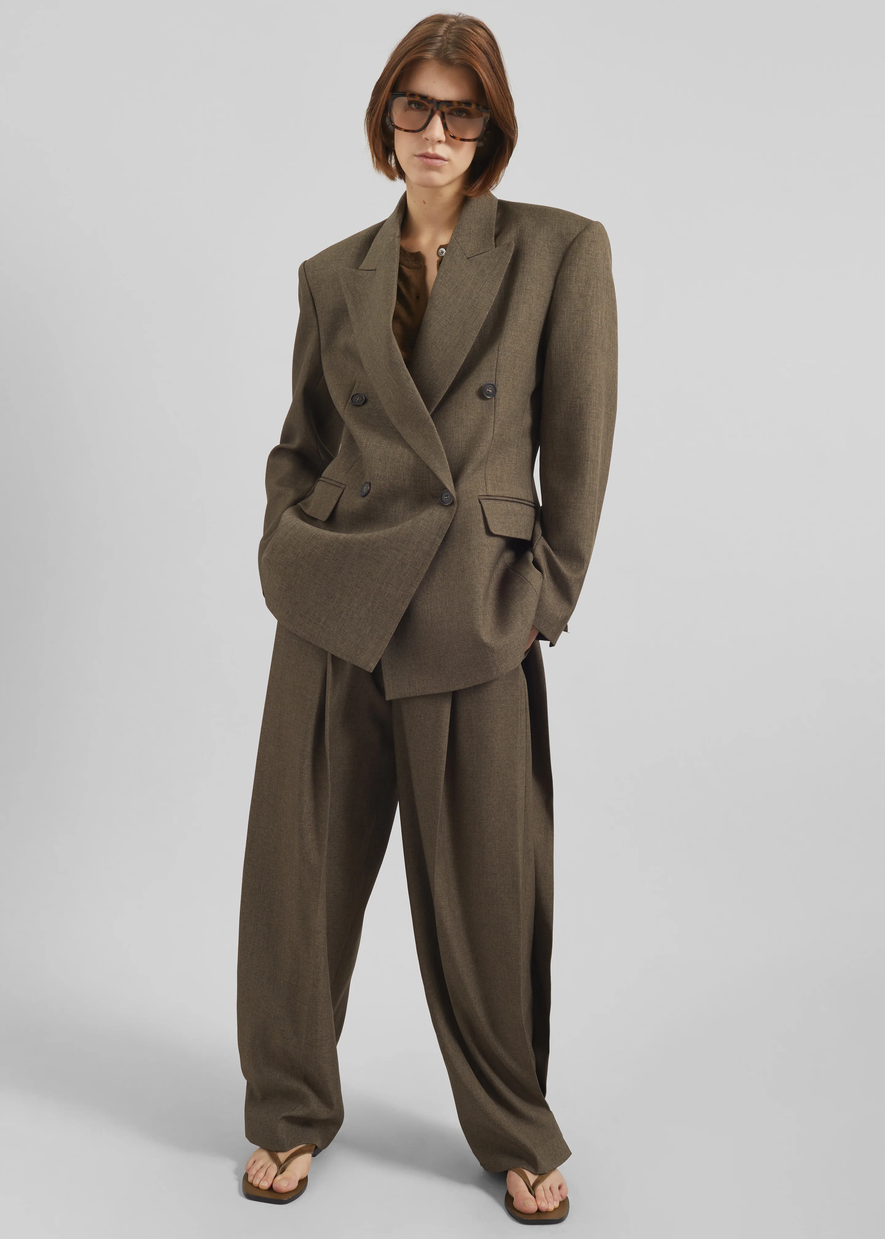 Vallsta Double-Breasted Blazer - Brown Melange - Image 5