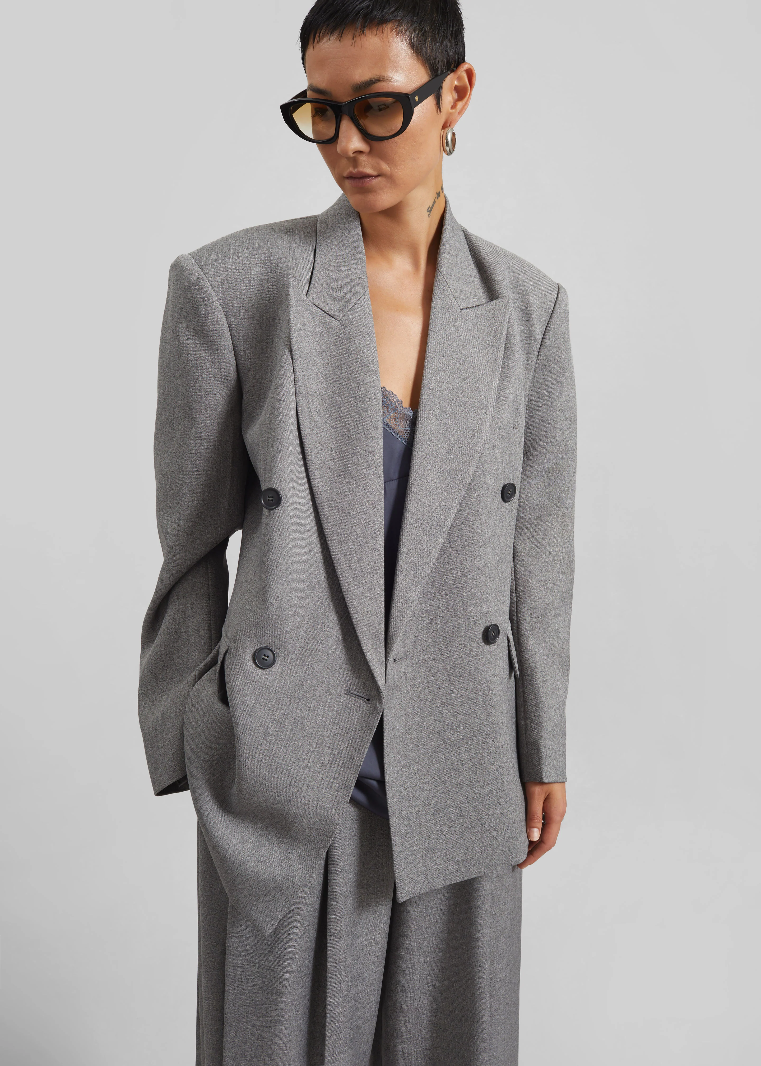 Vallsta Double-Breasted Blazer - Grey Melange - Image 2