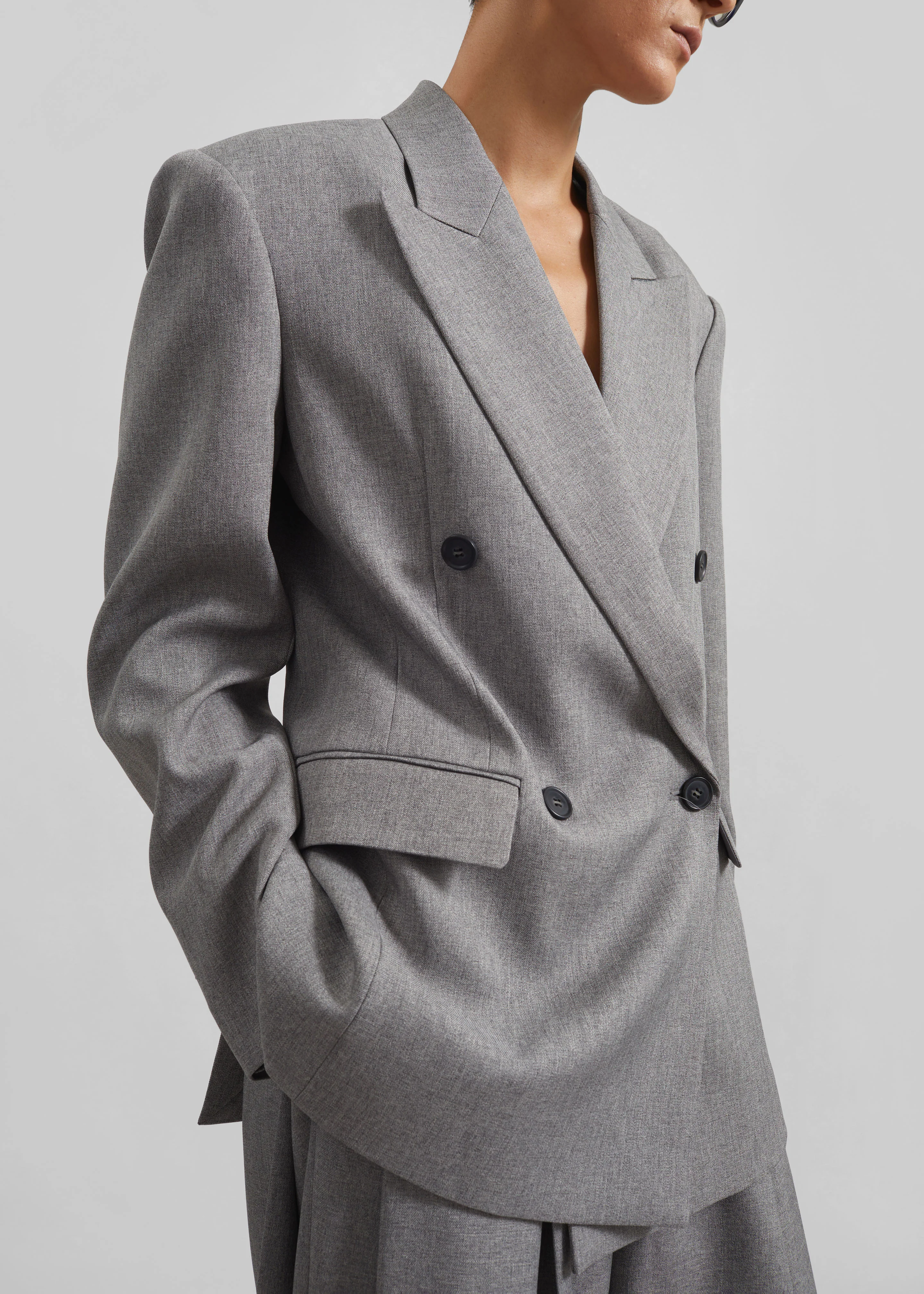 Vallsta Double-Breasted Blazer - Grey Melange - Image 3