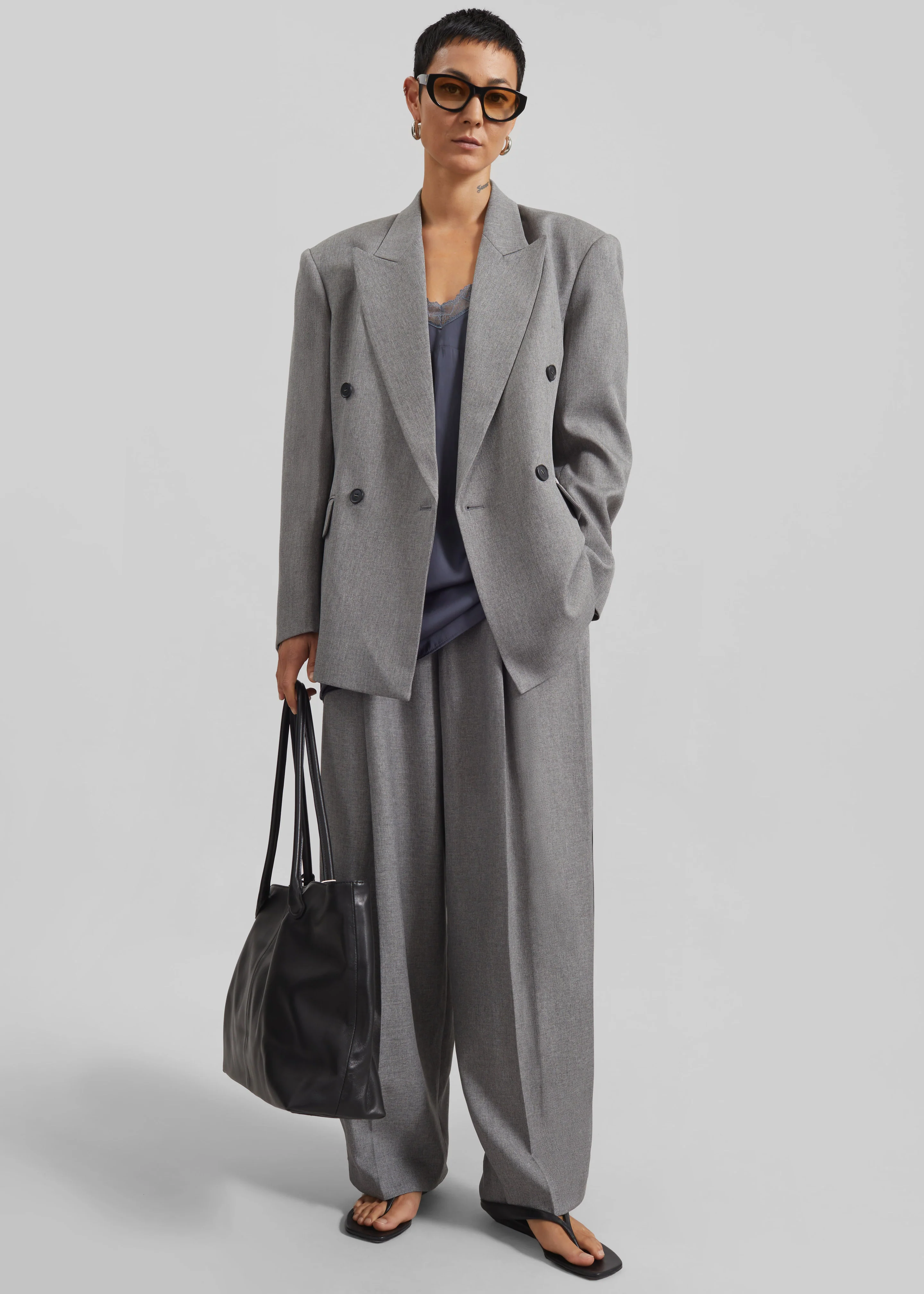 Vallsta Double-Breasted Blazer - Grey Melange - Image 4