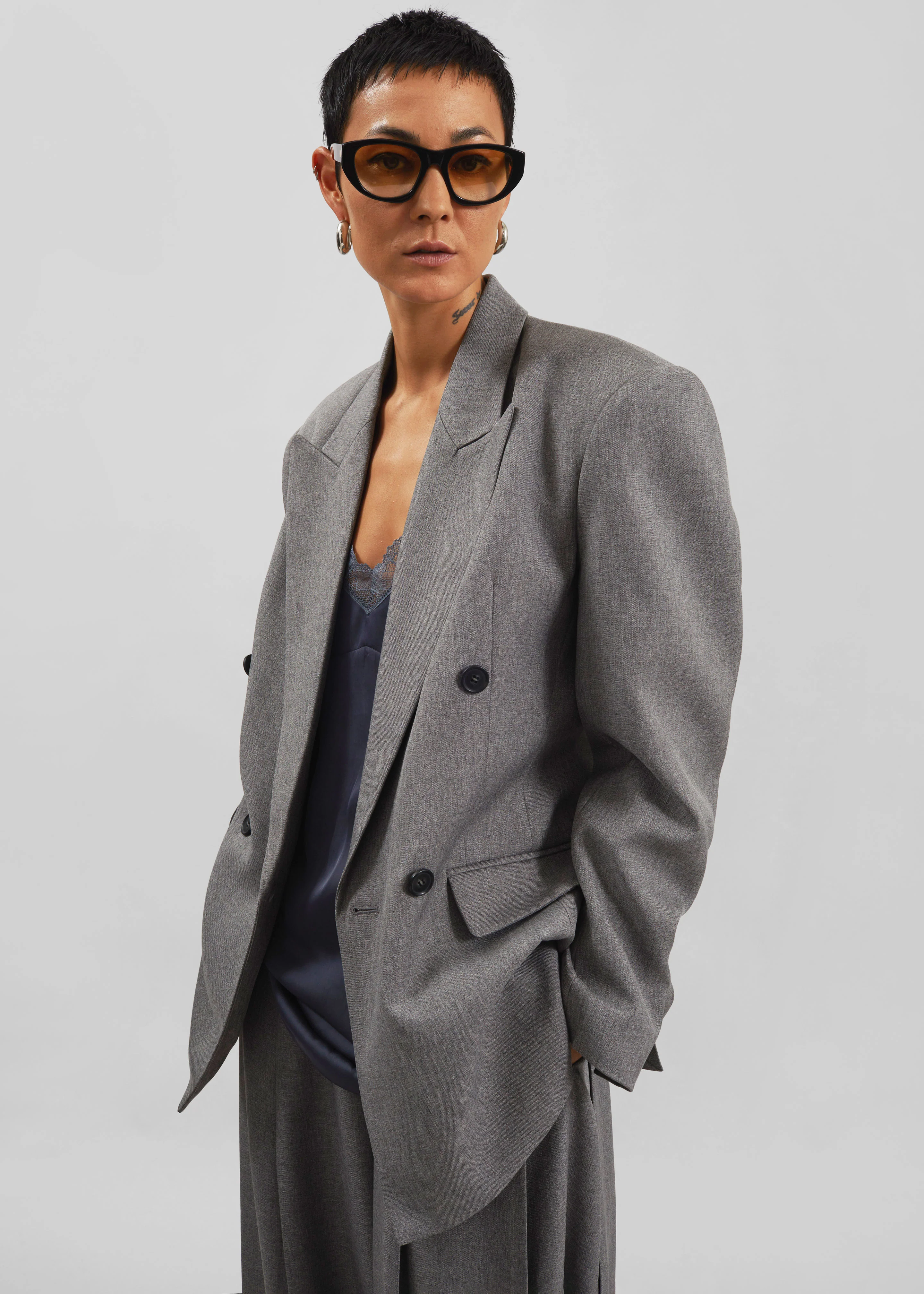 Vallsta Double-Breasted Blazer - Grey Melange - Image 6