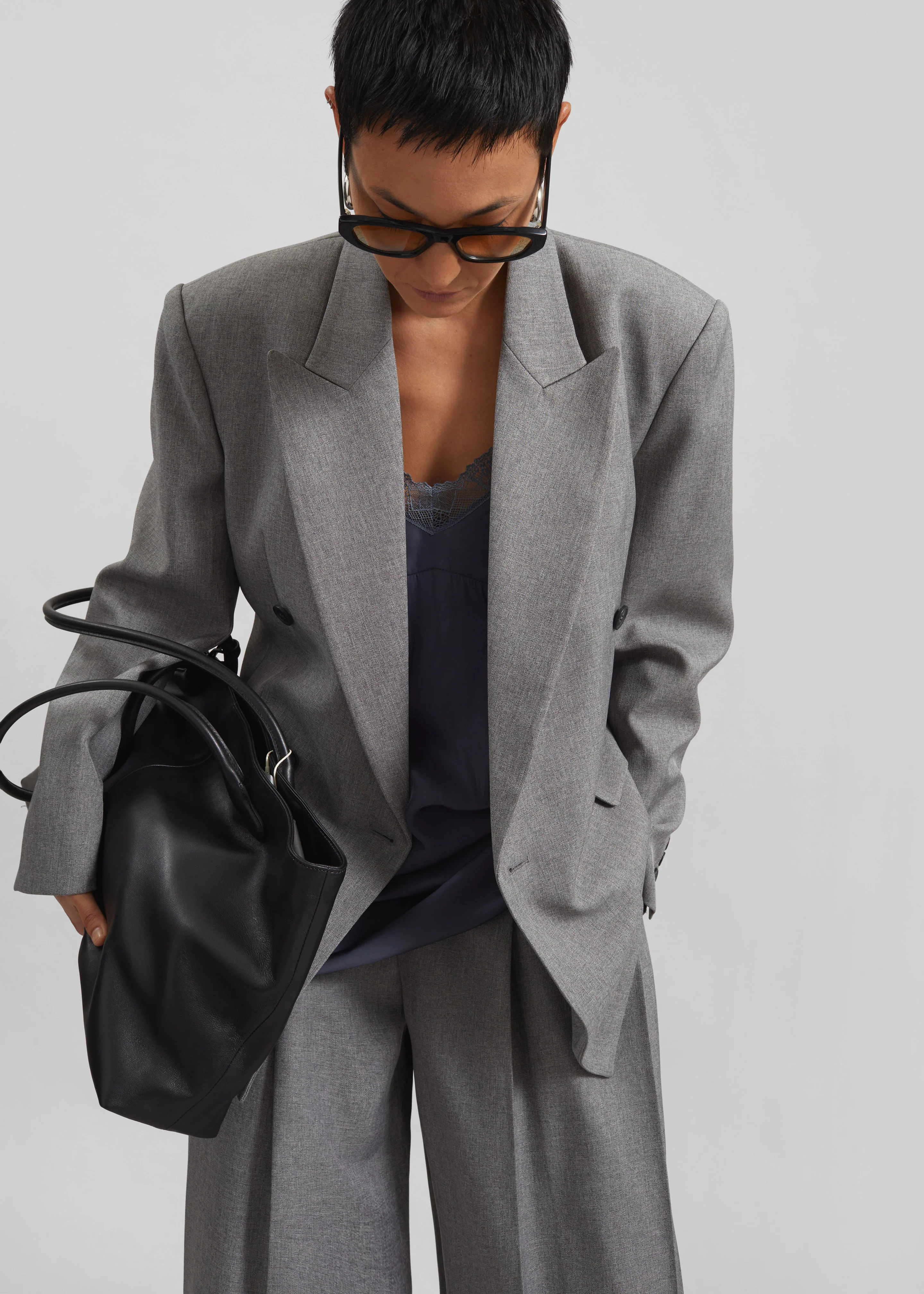 Vallsta Double-Breasted Blazer - Grey Melange - Image 8