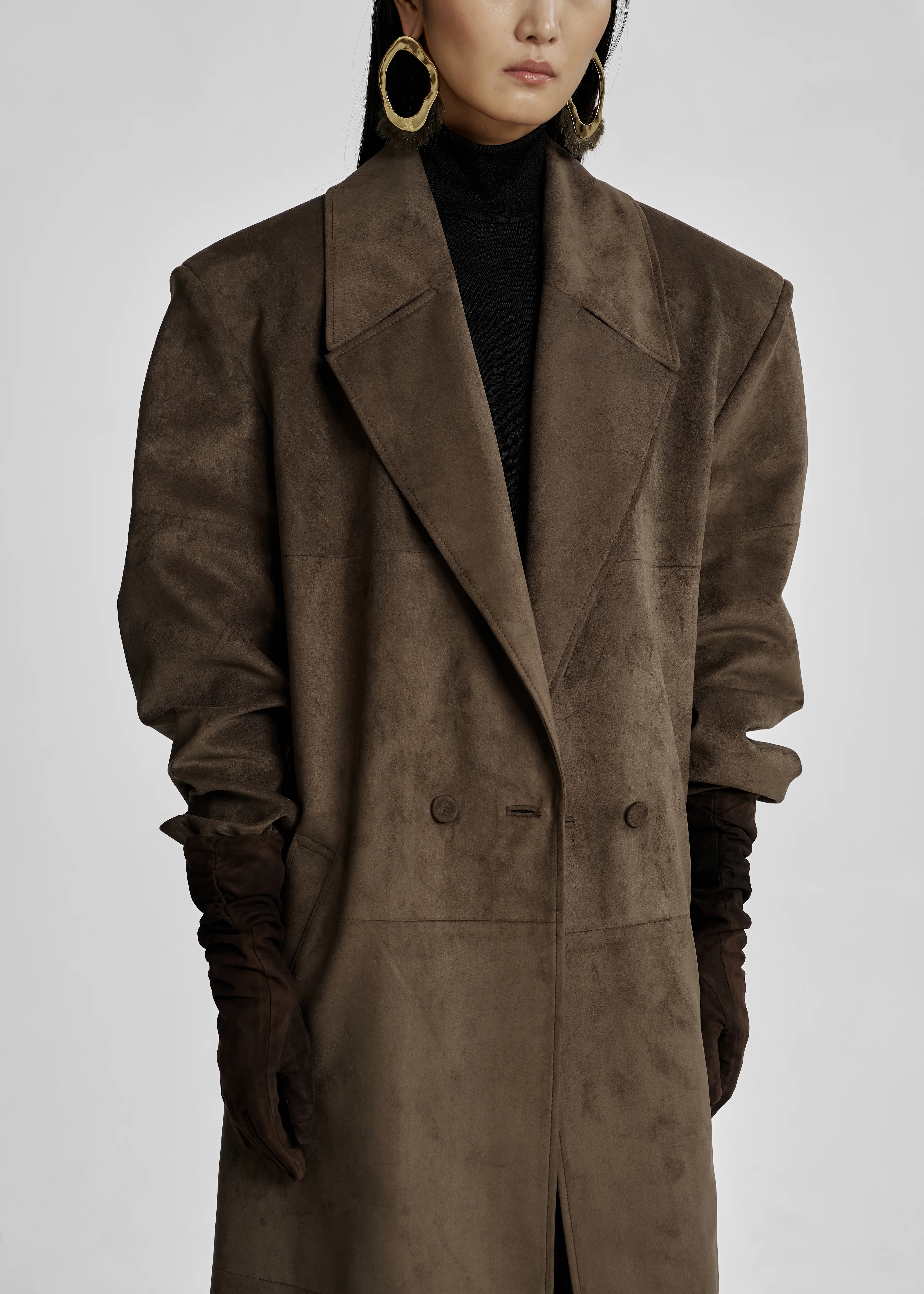 Valmere Faux Suede Coat - Brown - Image 2