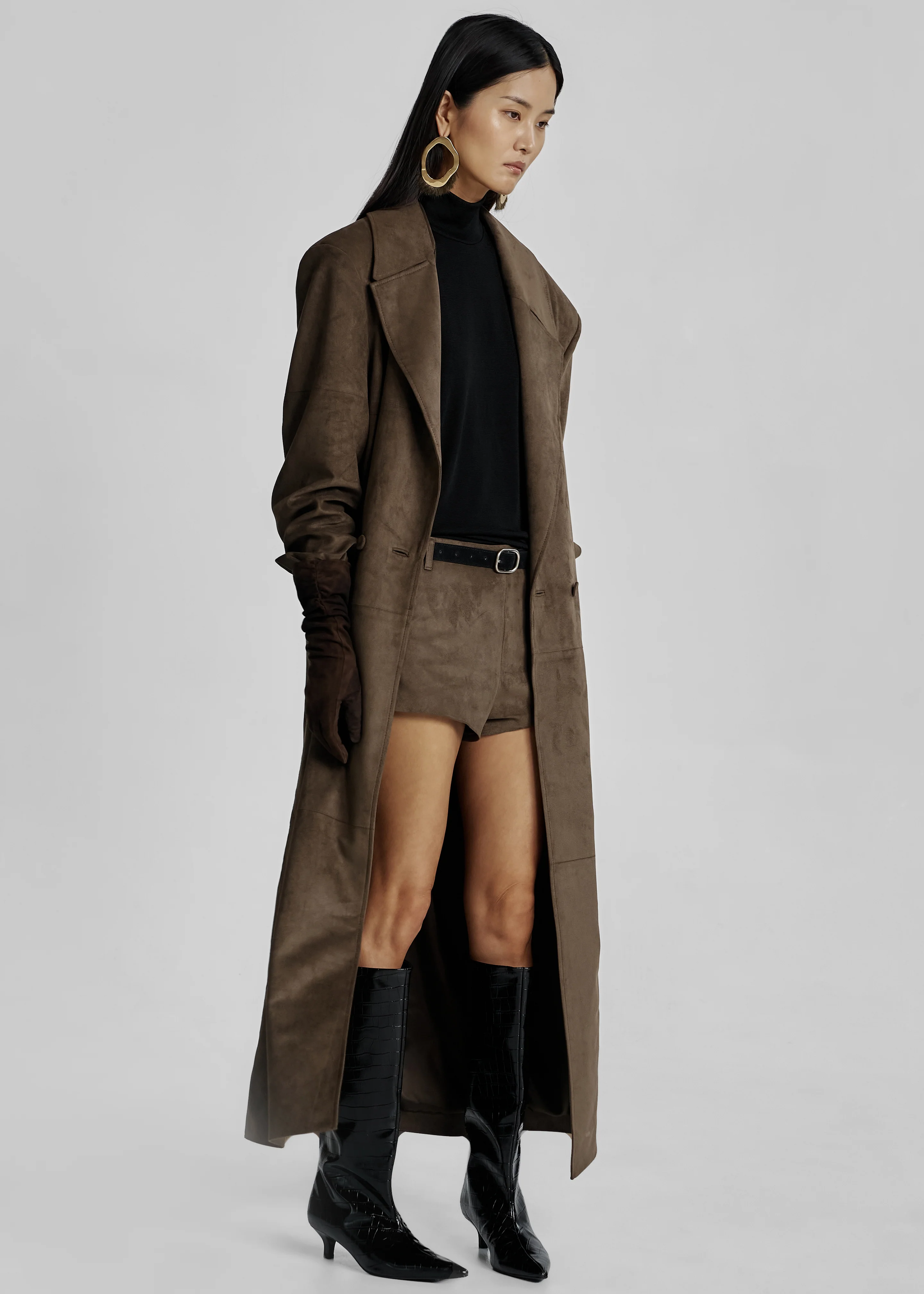 Valmere Faux Suede Coat - Brown - Image 3