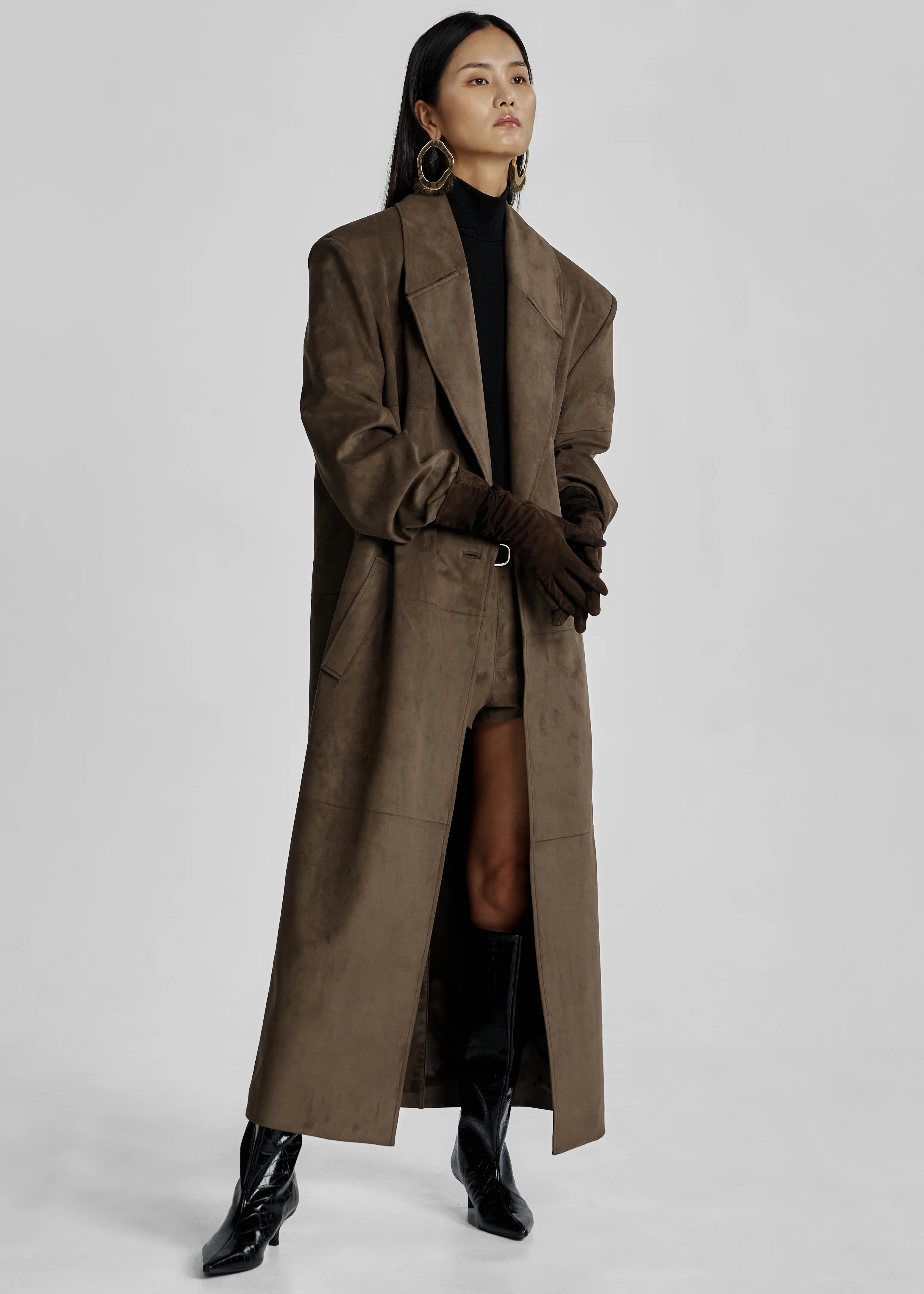 Valmere Faux Suede Coat - Brown - Image 9