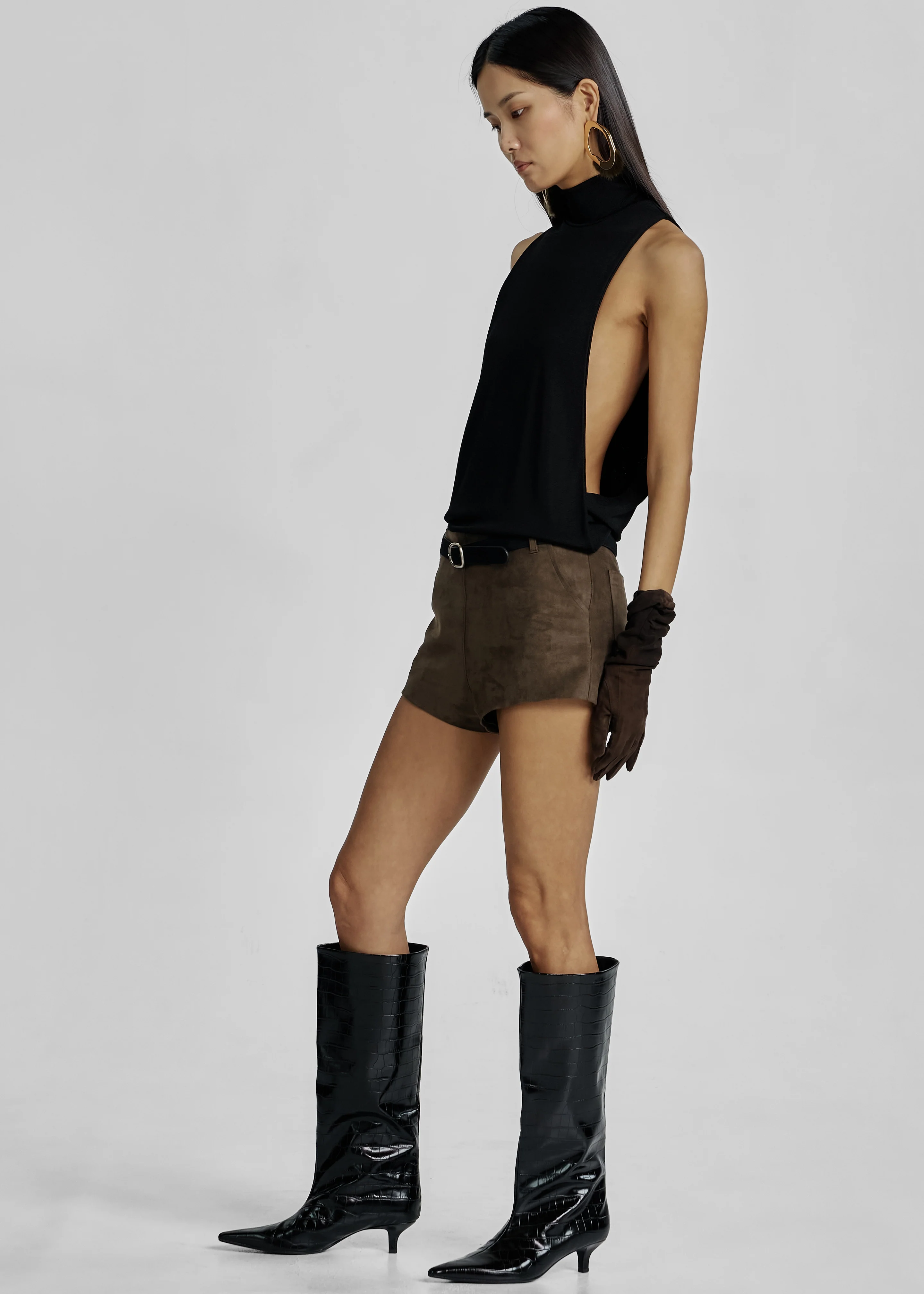 Valmere Faux Suede Hot Pants - Brown - Image 5