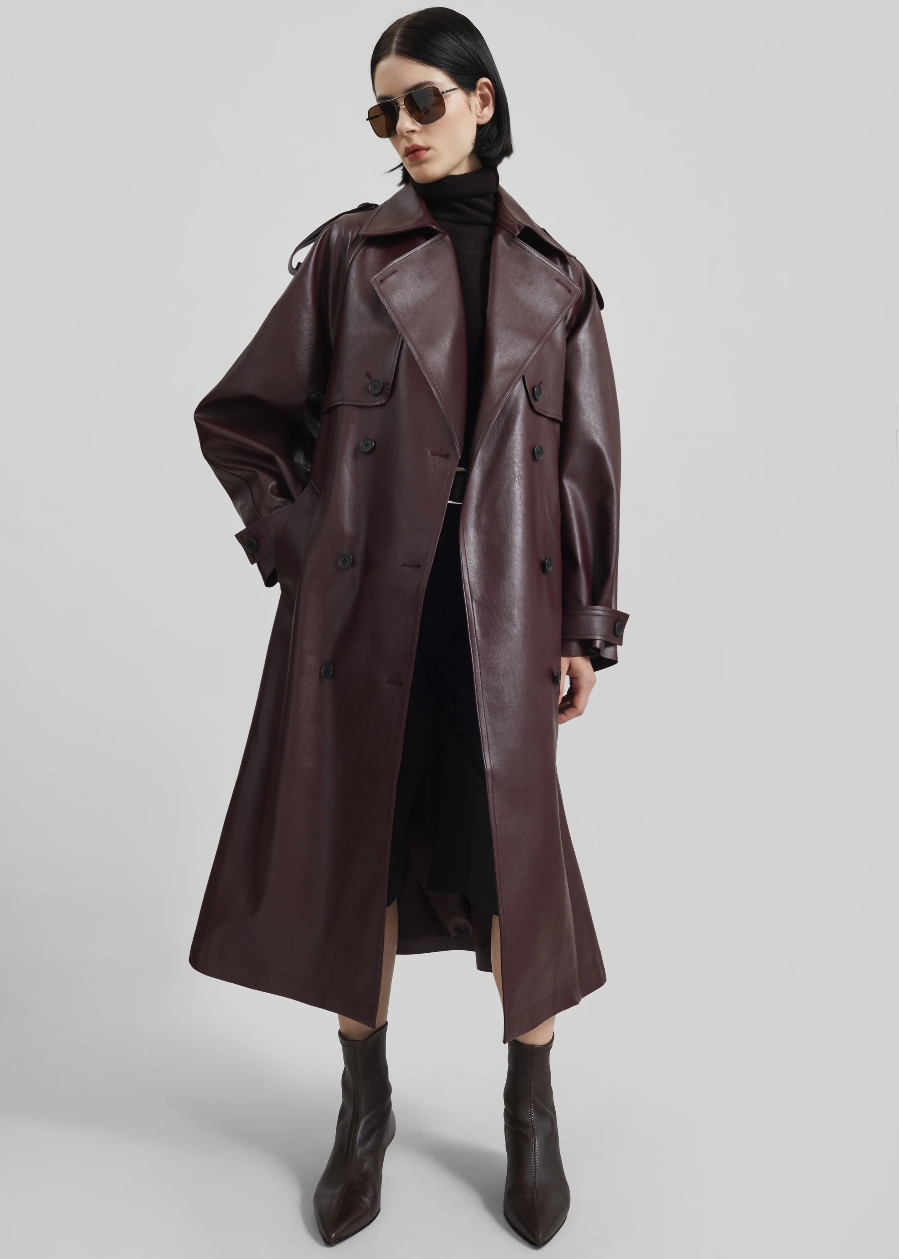 Vandve Faux Leather Trench - Burgundy - Image 3