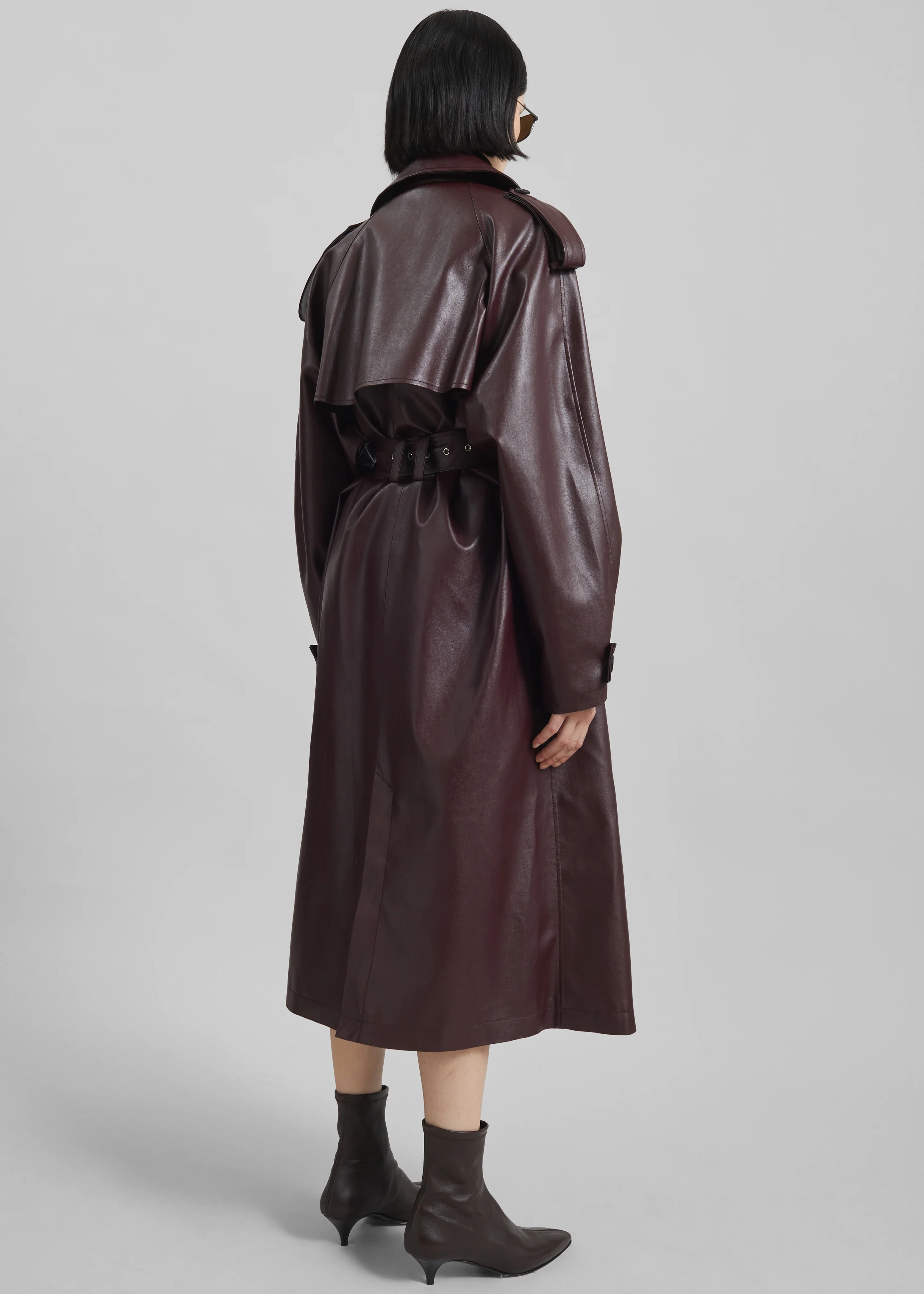 Vandve Faux Leather Trench - Burgundy - Image 6
