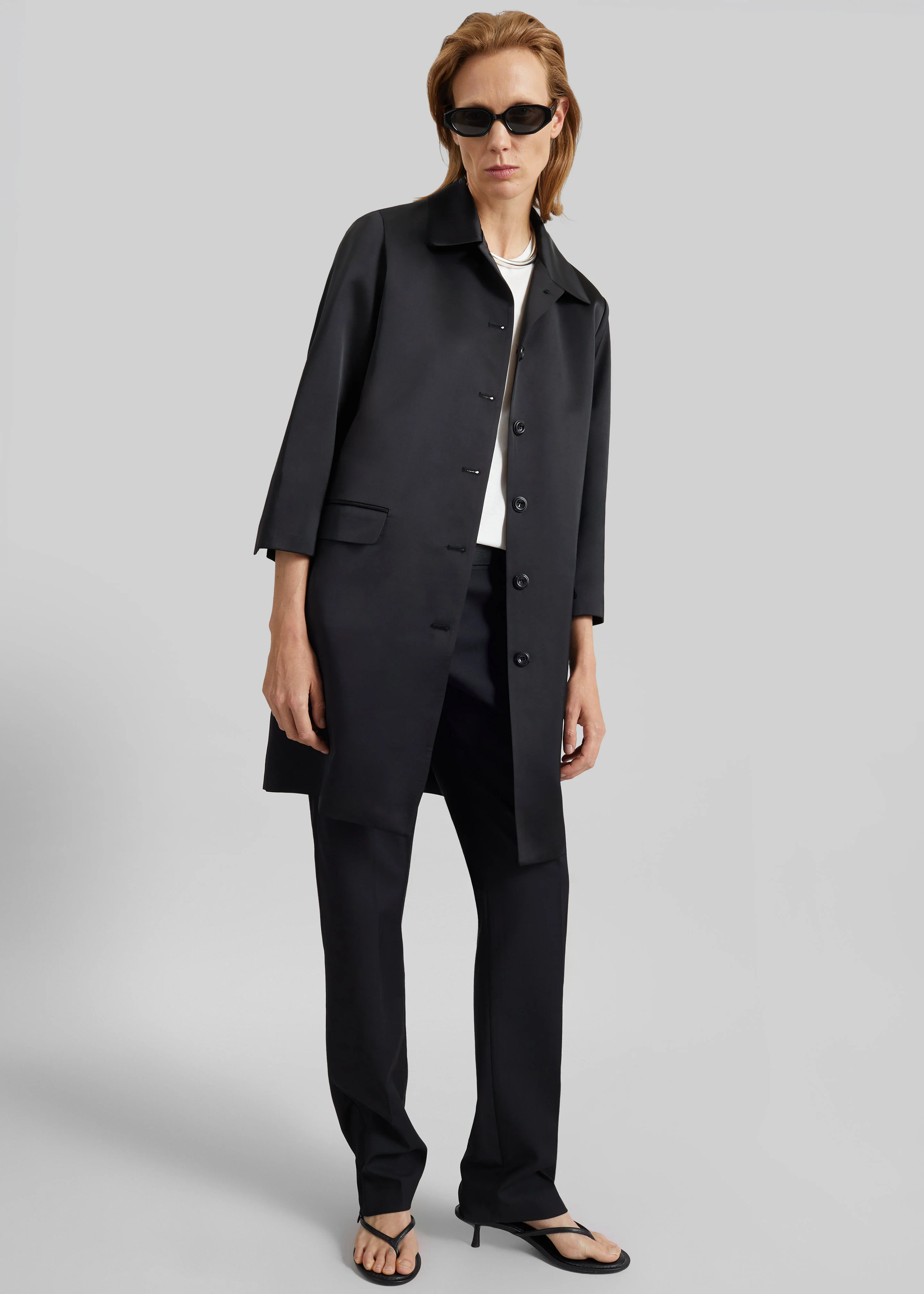 Vavin Satin Long Jacket - Black - Image 2