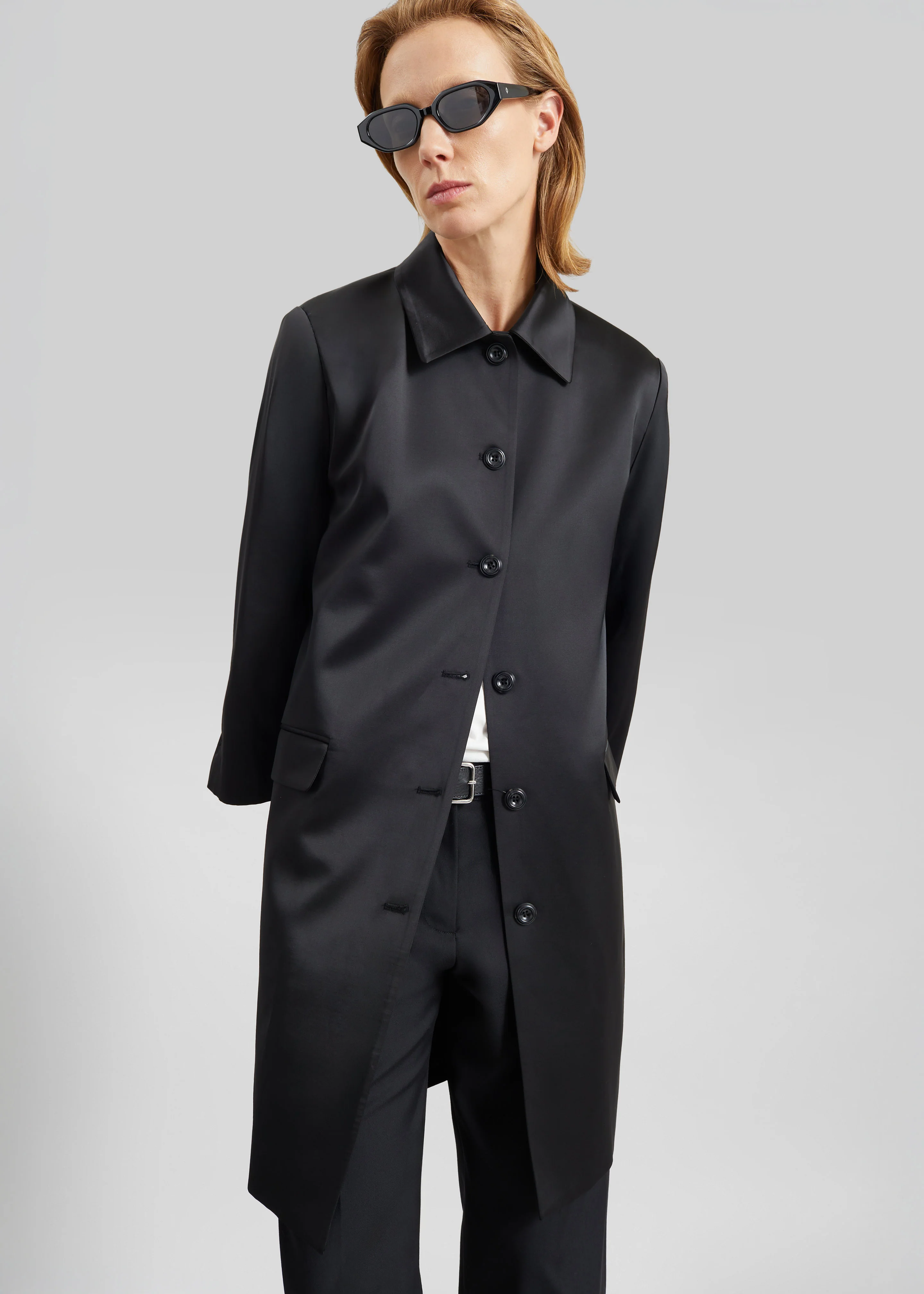 Vavin Satin Long Jacket - Black - Image 3