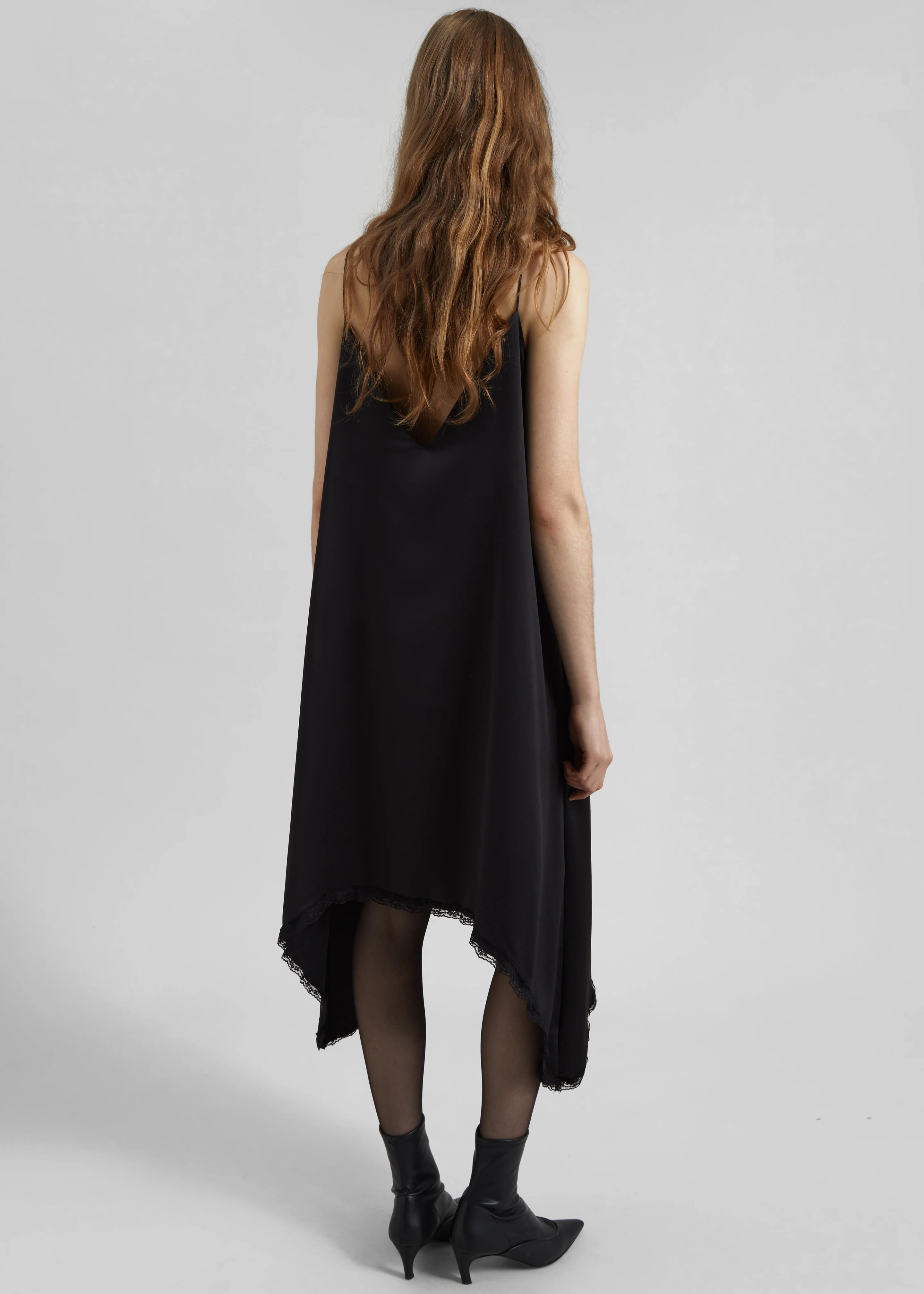 Velanne Satin Lace Trim Dress - Black - Image 5