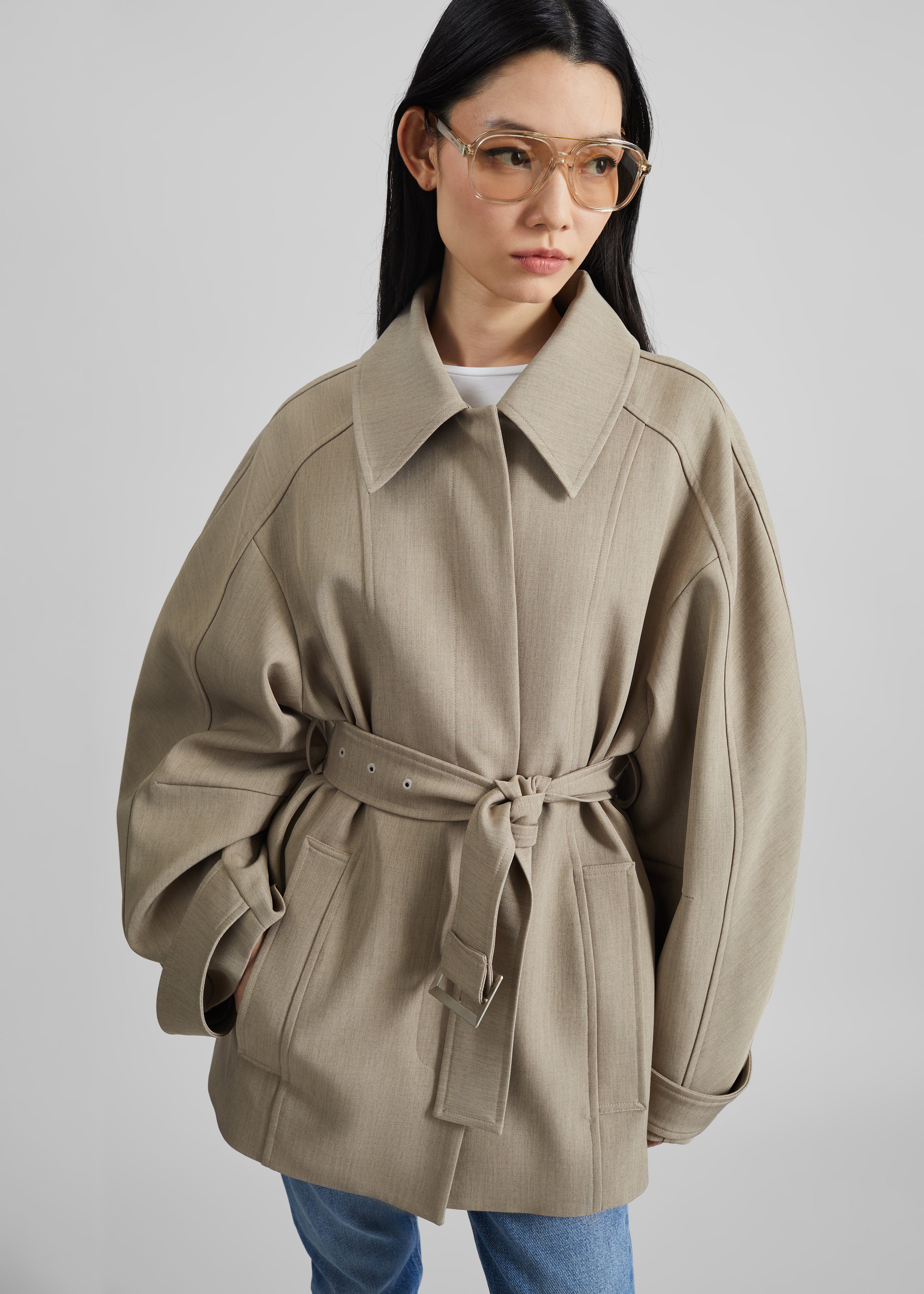 Venlo Curve Sleeve Belted Jacket - Beige - Image 7