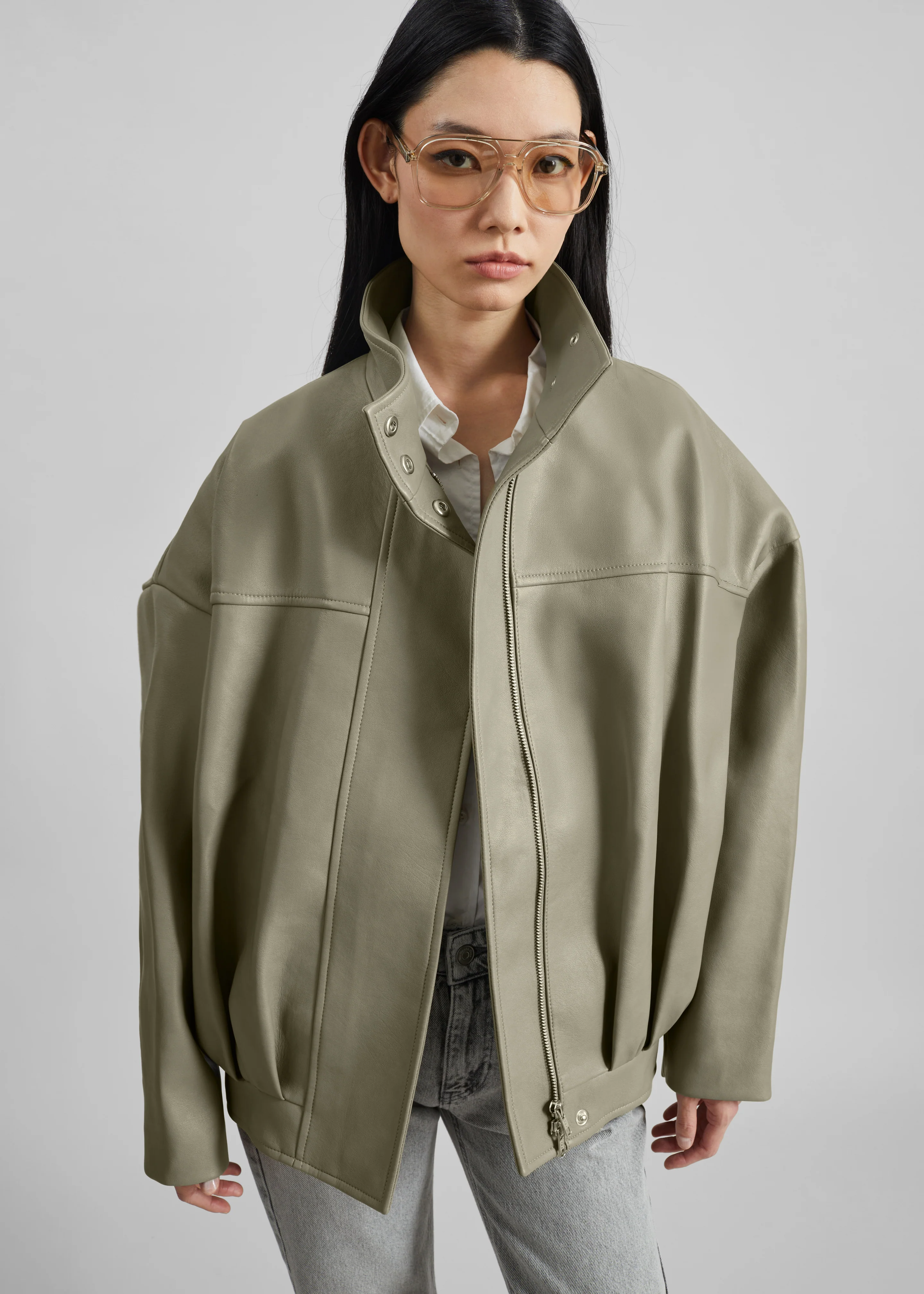 Veren Faux Leather Bomber Jacket - Sage - Image 3