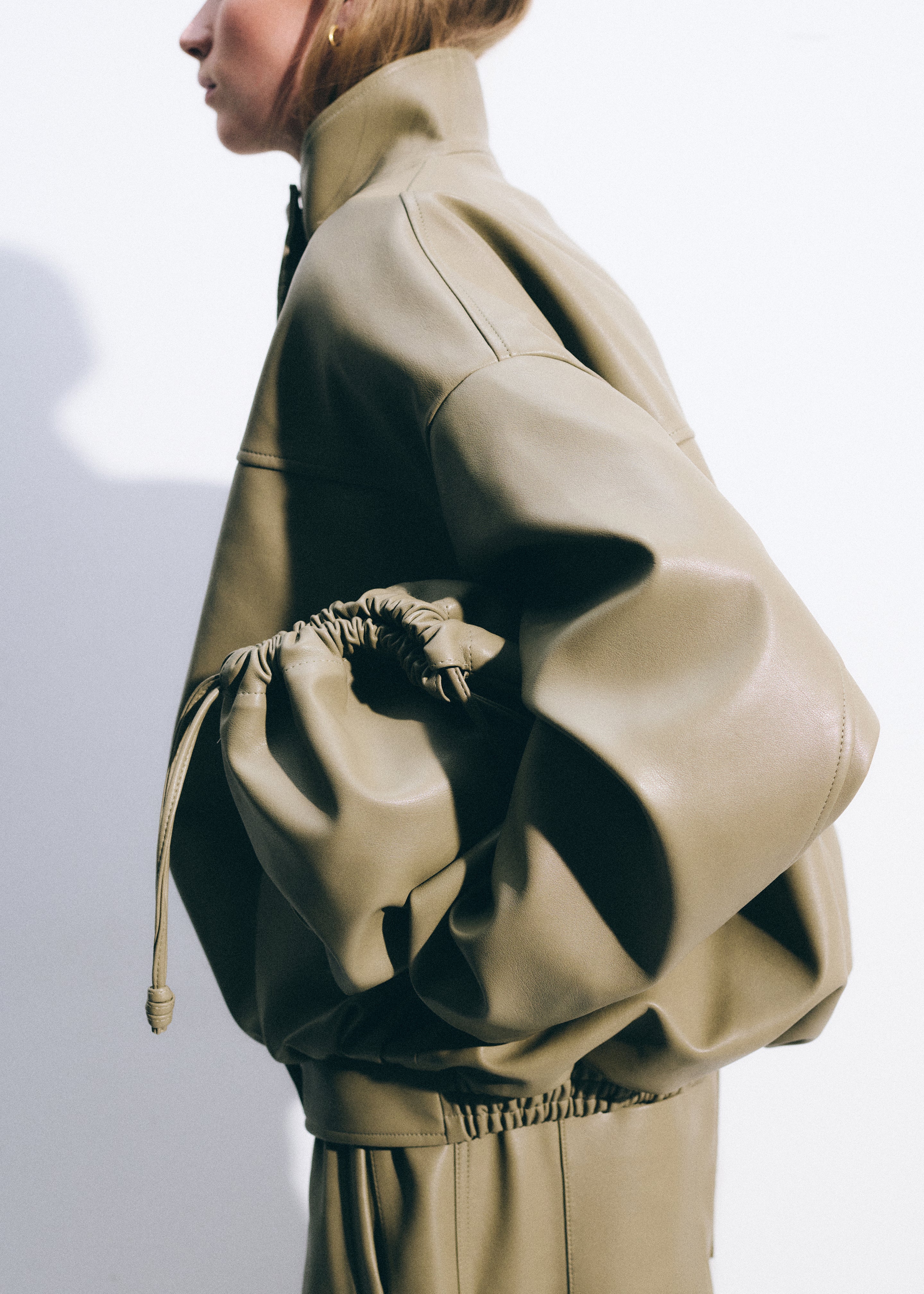 Veren Faux Leather Bomber Jacket - Sage - Image 4