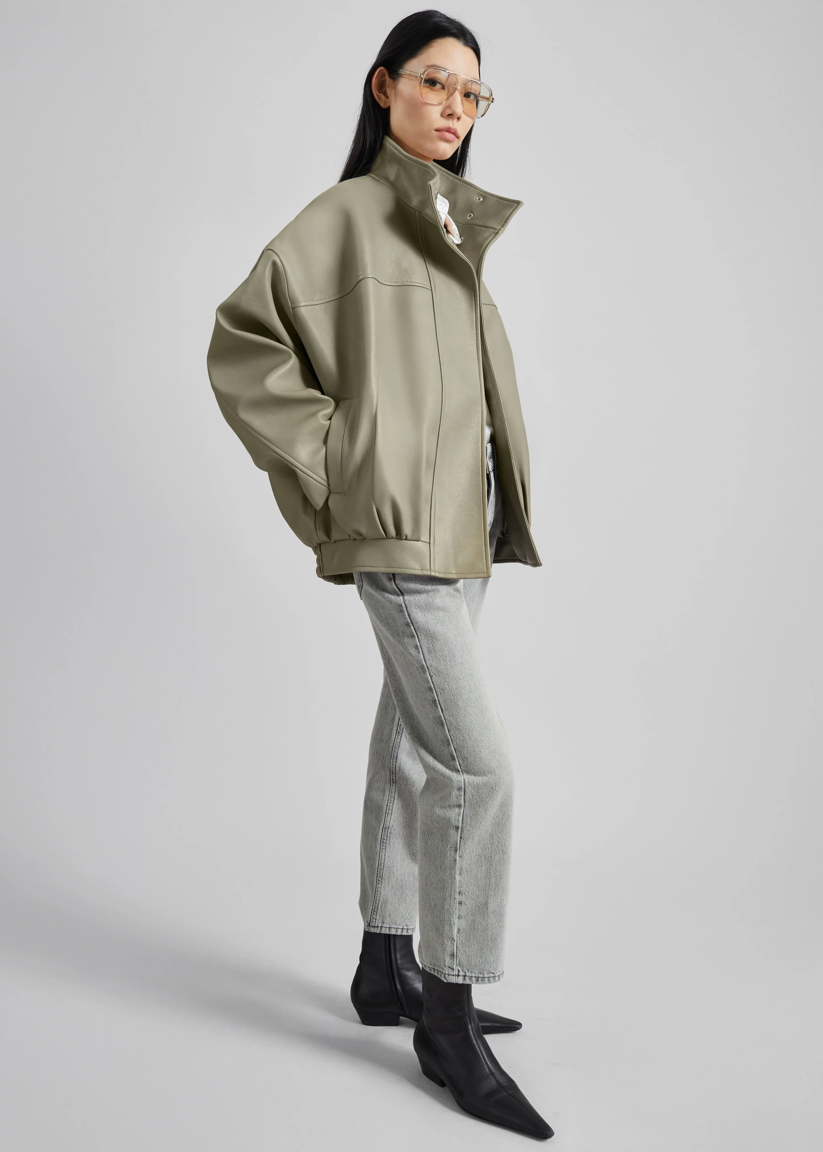 Veren Faux Leather Bomber Jacket - Sage - Image 8