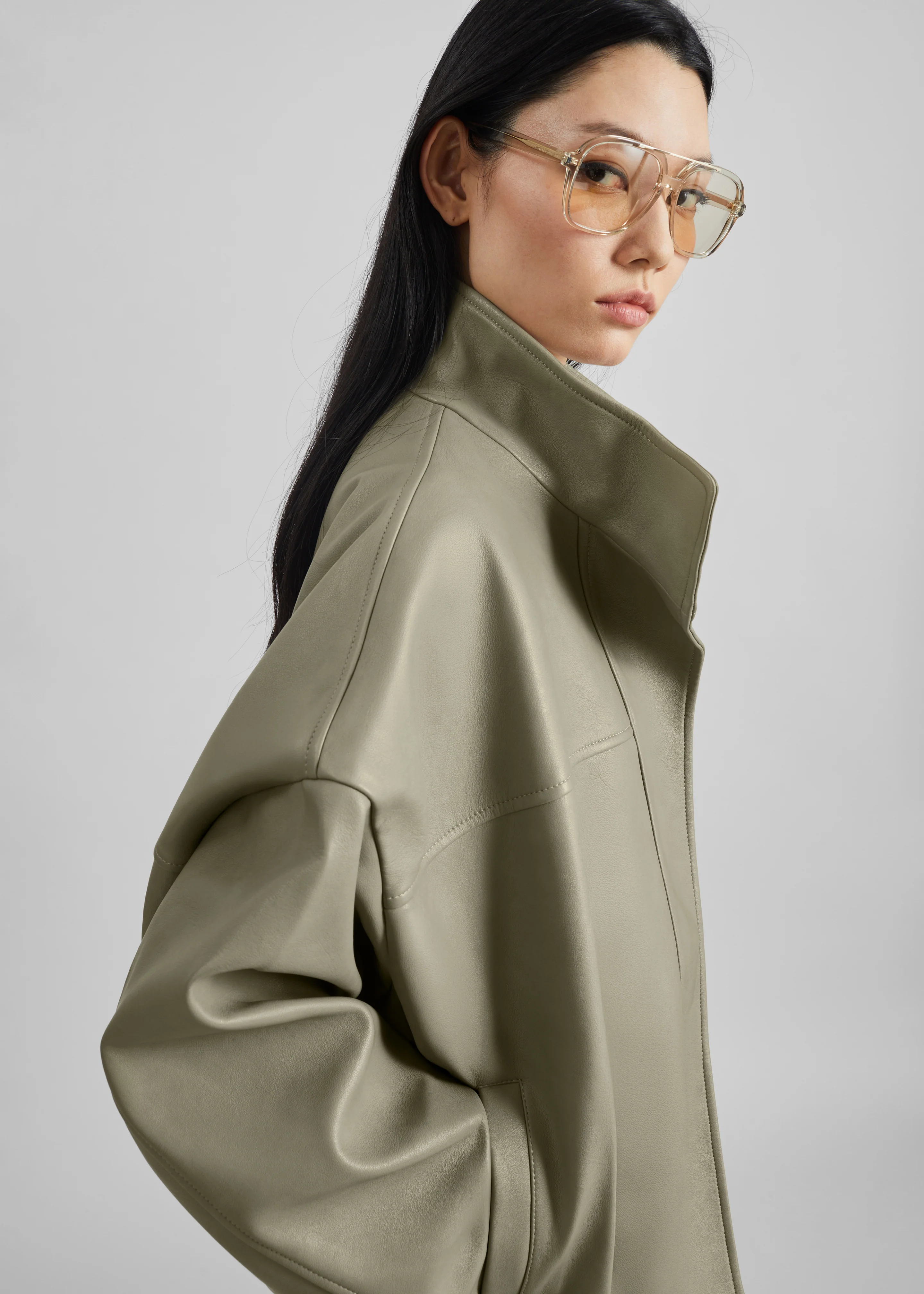 Veren Faux Leather Bomber Jacket - Sage - Image 9
