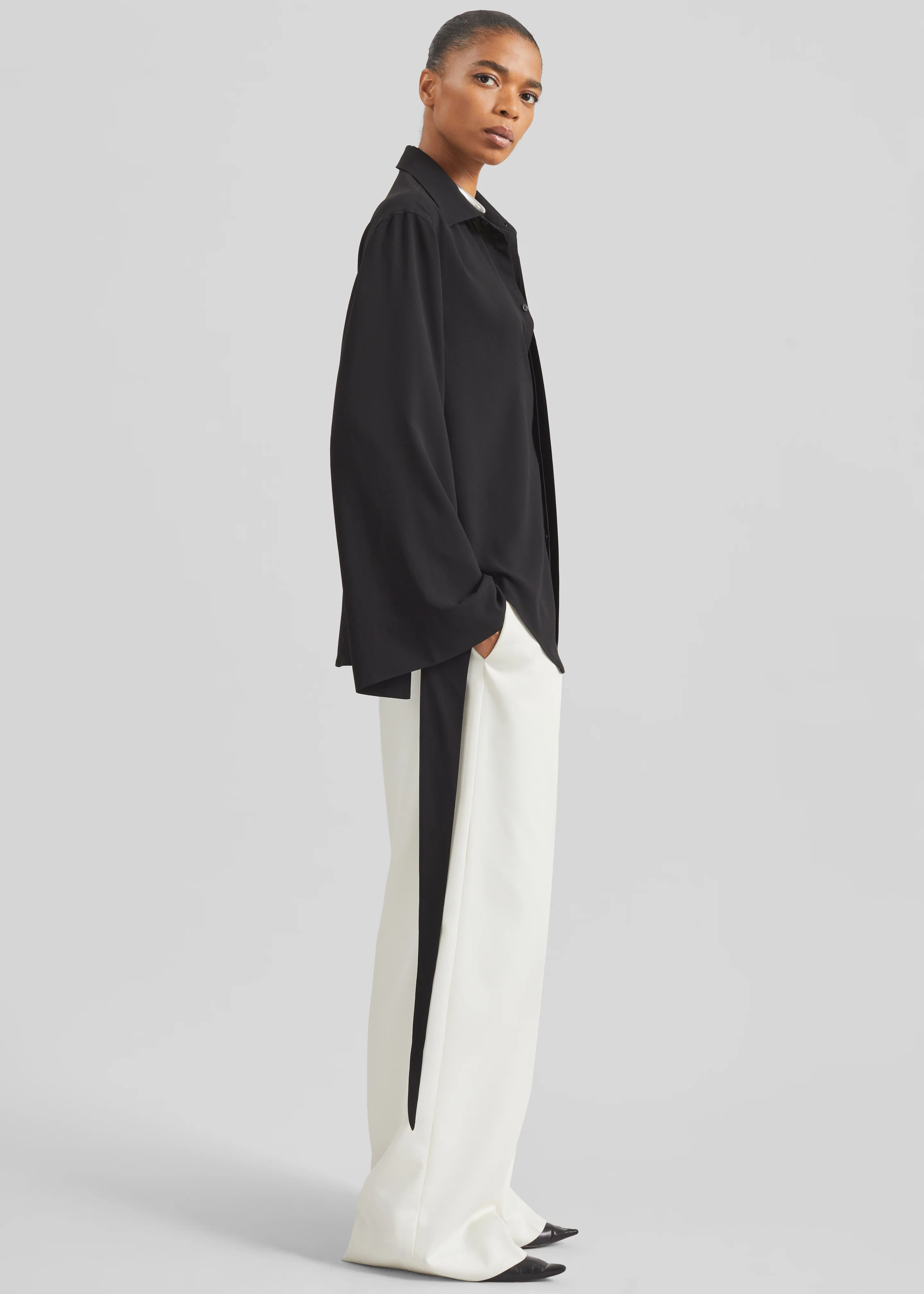 Verlin Sheer Chiffon Tie Cuff Shirt - Black - Image 11