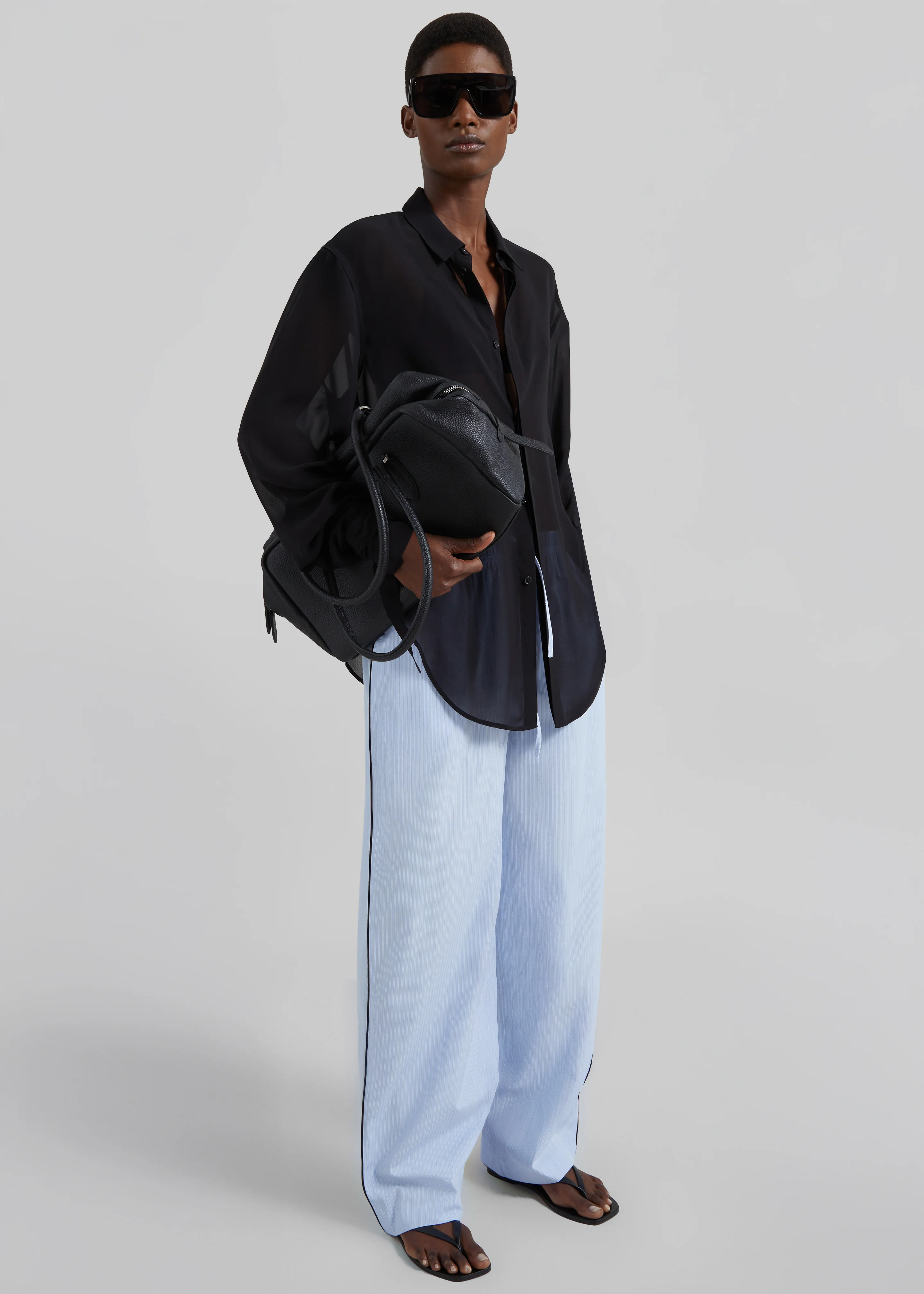 Verlin Sheer Chiffon Tie Cuff Shirt - Black - Image 12
