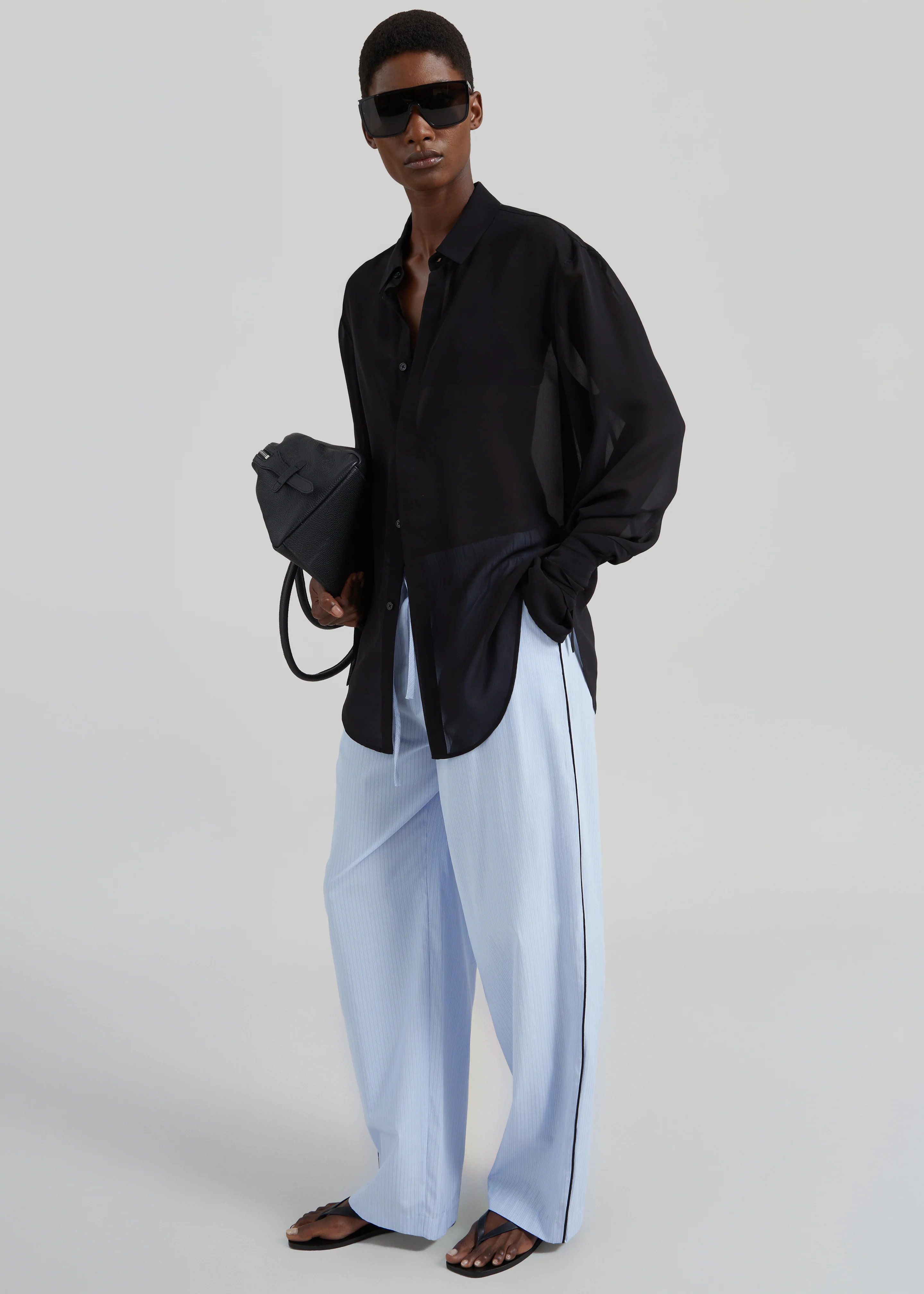 Verlin Sheer Chiffon Tie Cuff Shirt - Black - Image 13