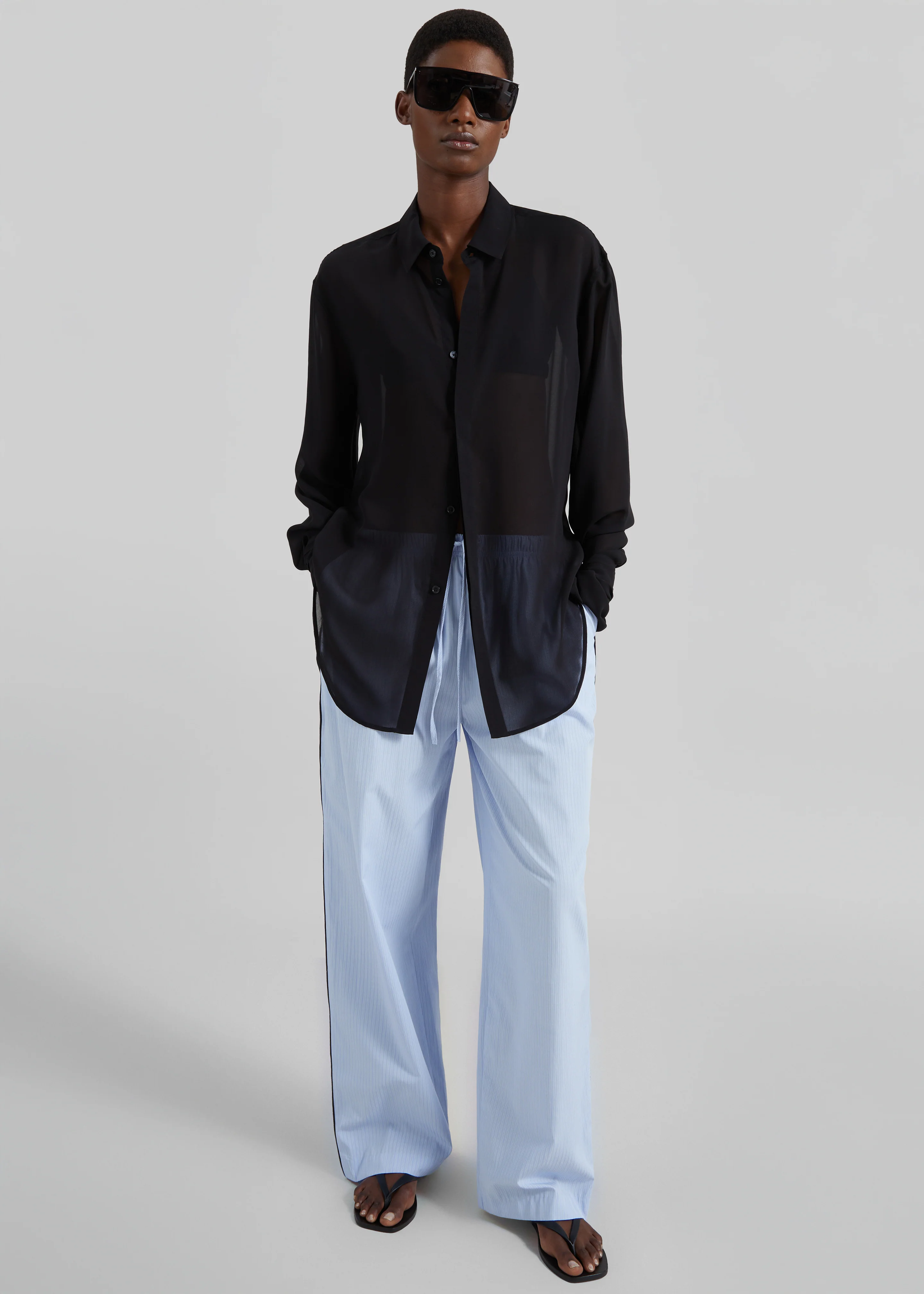 Verlin Sheer Chiffon Tie Cuff Shirt - Black - Image 14