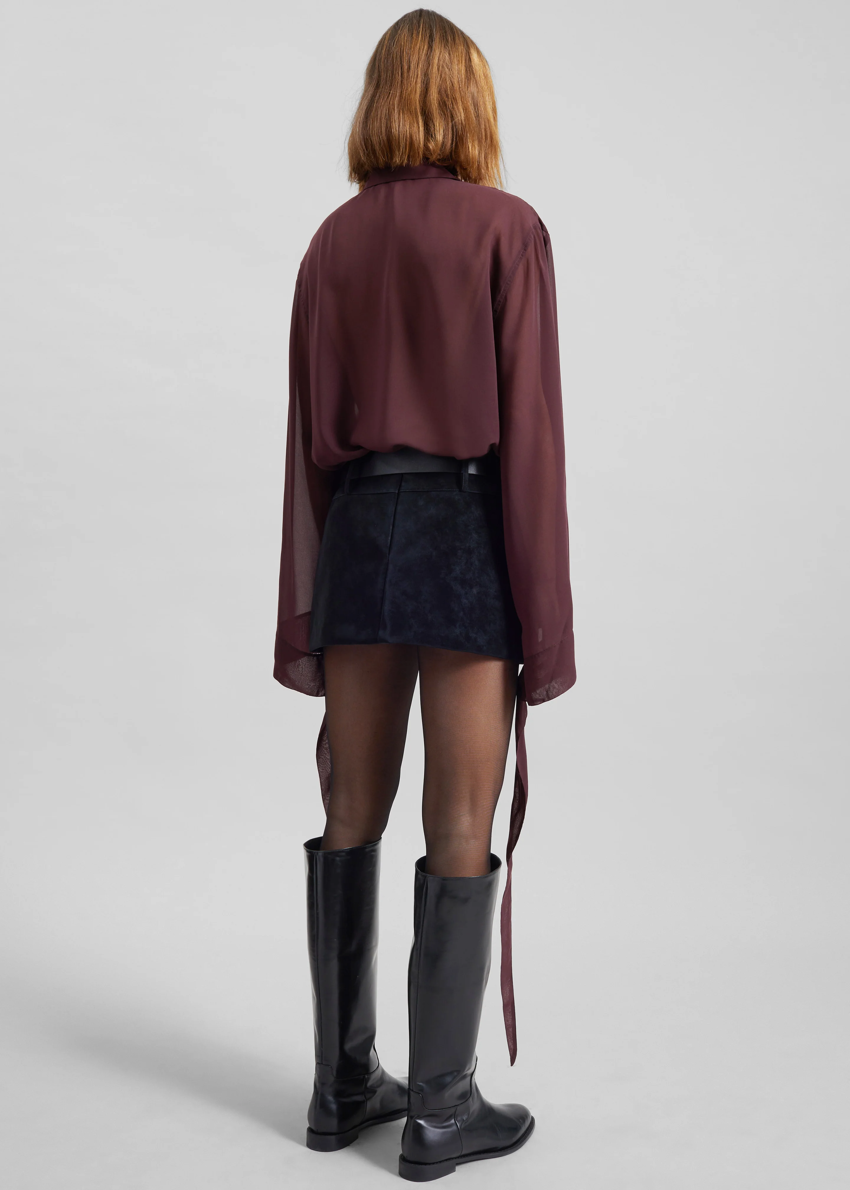 Verlin Sheer Chiffon Tie Cuff Shirt - Burgundy - Image 10