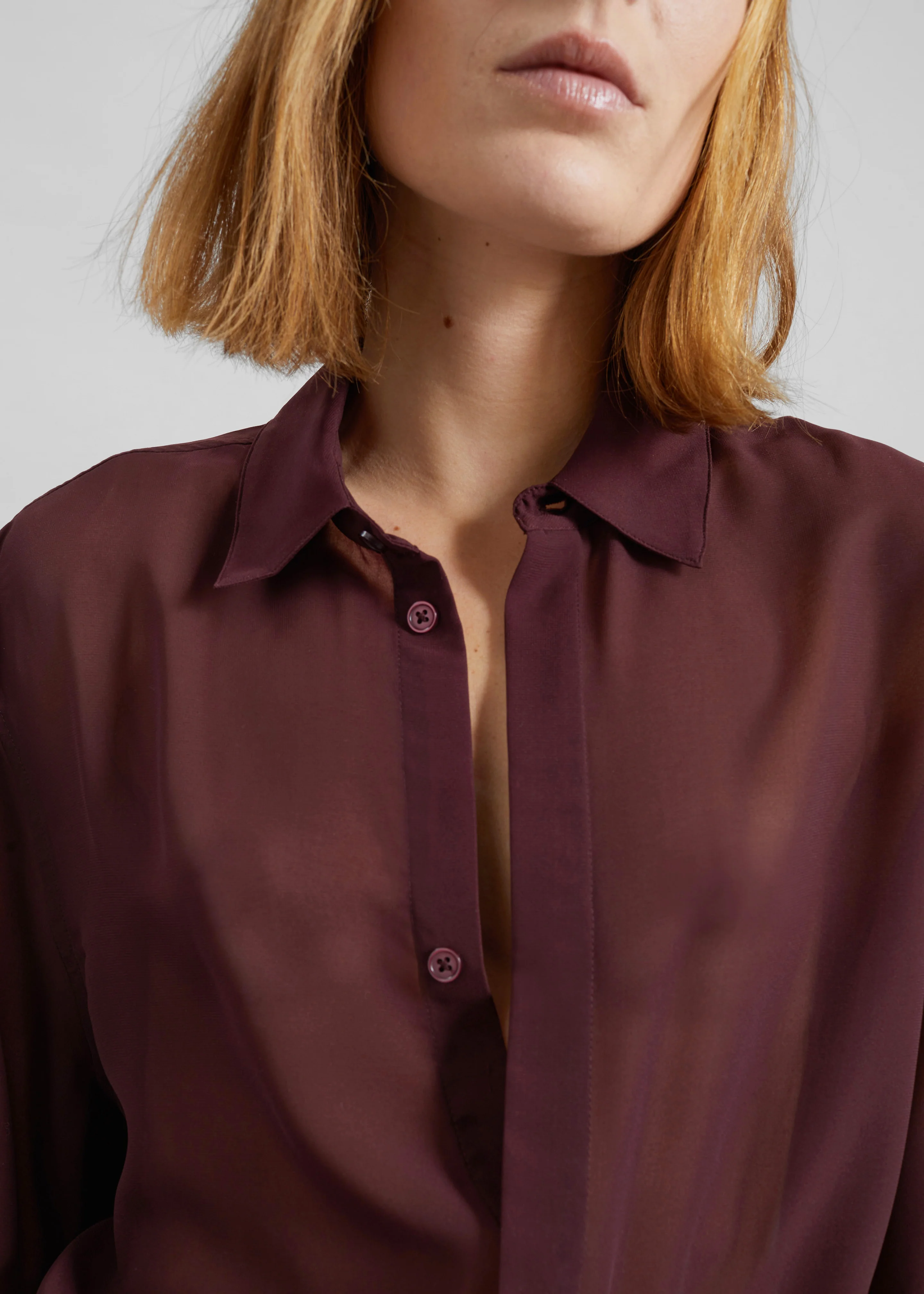Verlin Sheer Chiffon Tie Cuff Shirt - Burgundy - Image 3