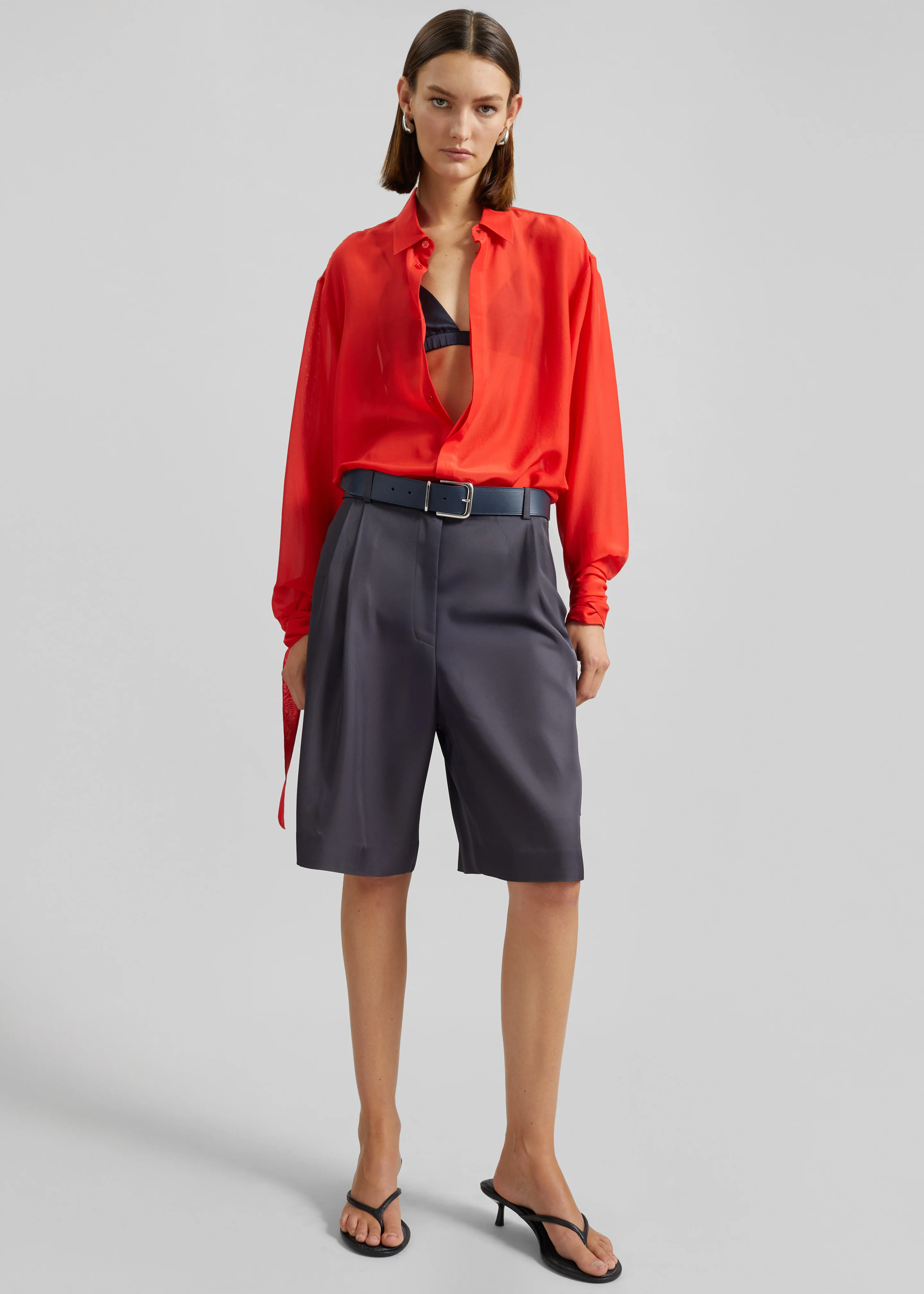 Verlin Sheer Chiffon Tie Cuff Shirt - Red - Image 6