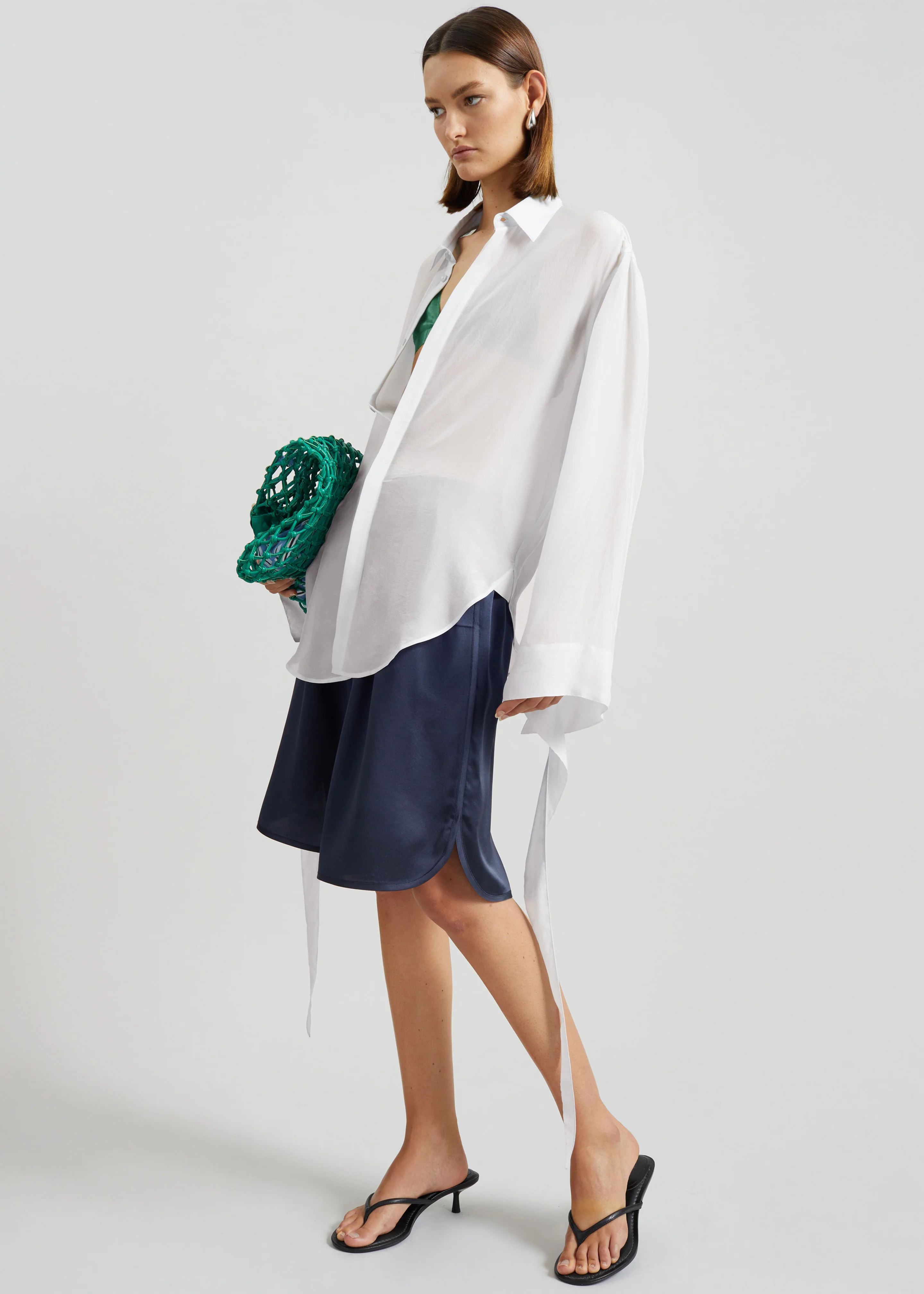 Verlin Sheer Chiffon Tie Cuff Shirt - White - Image 2