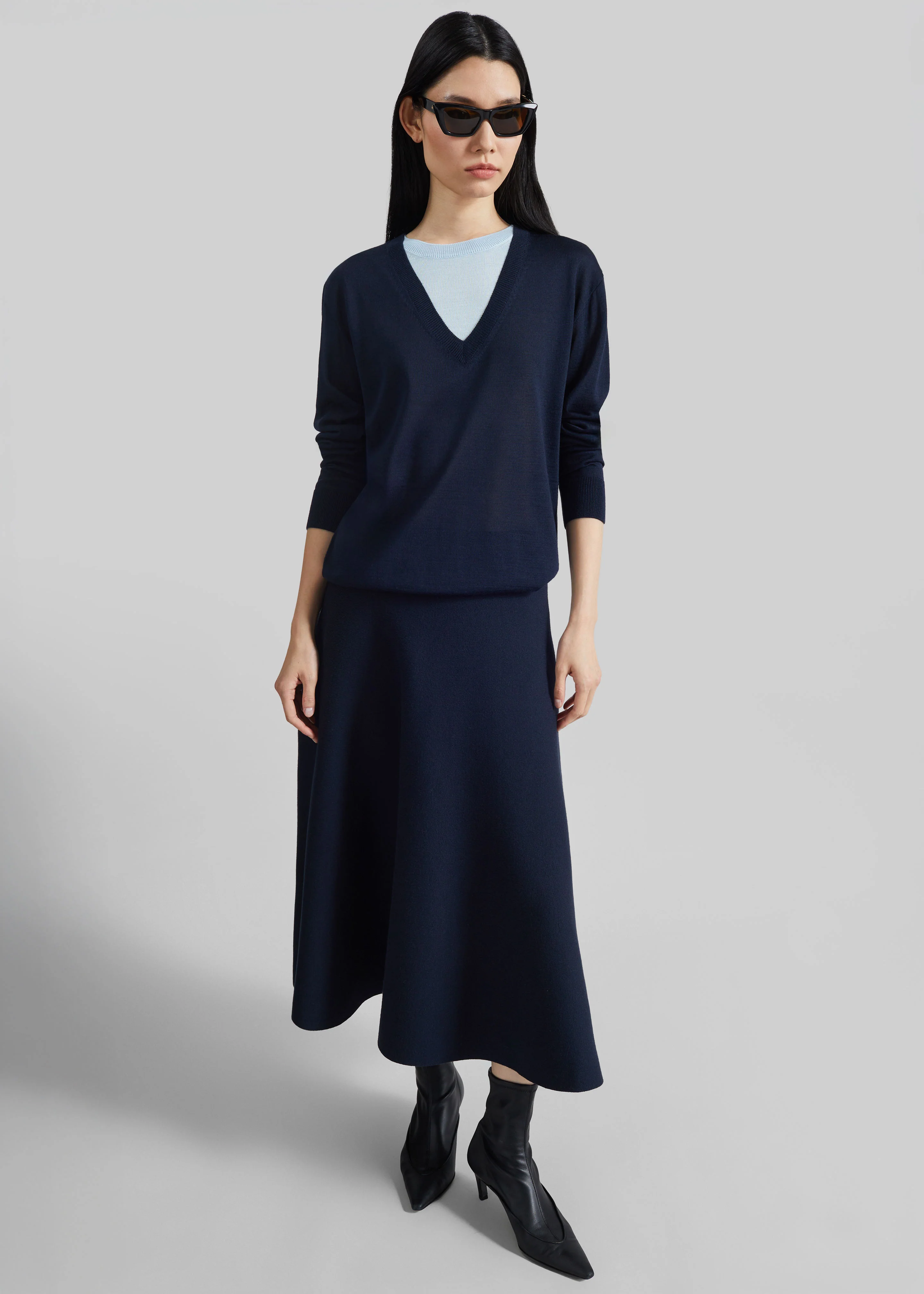 Vernon Layered Knit Pullover - Navy - Image 3