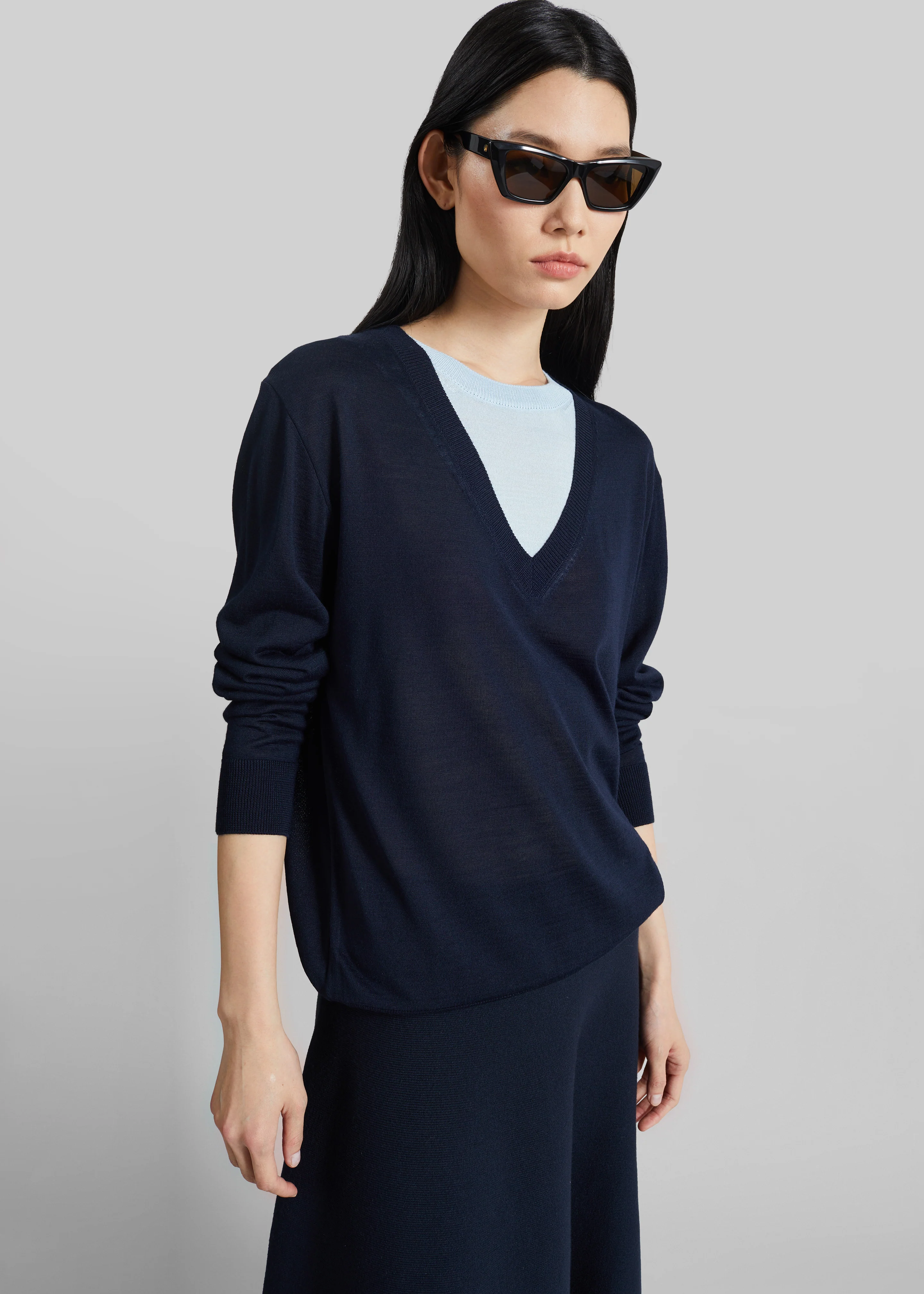 Vernon Layered Knit Pullover - Navy - Image 4