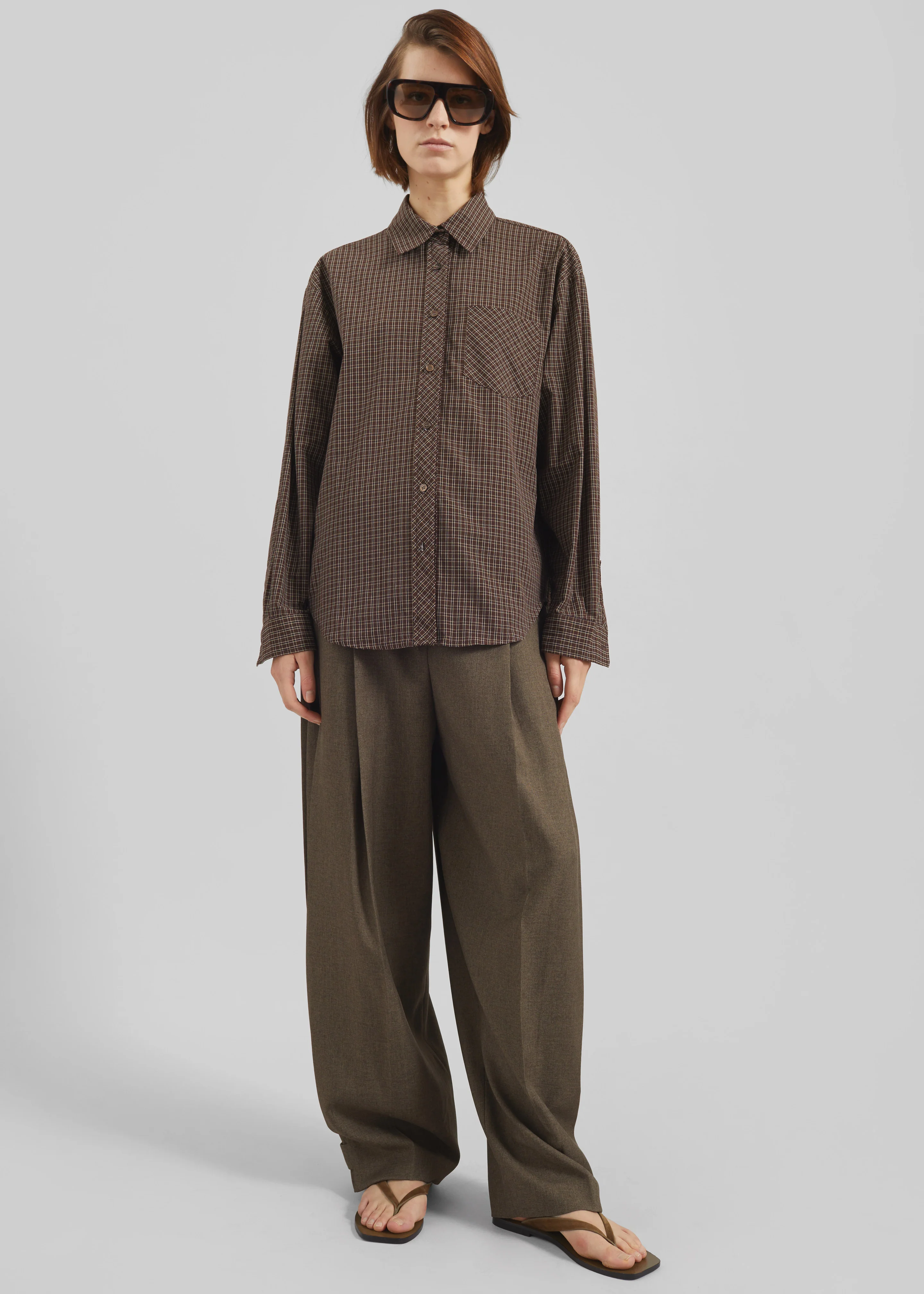 Vesta Cotton Shirt - Brown Plaid - Image 4