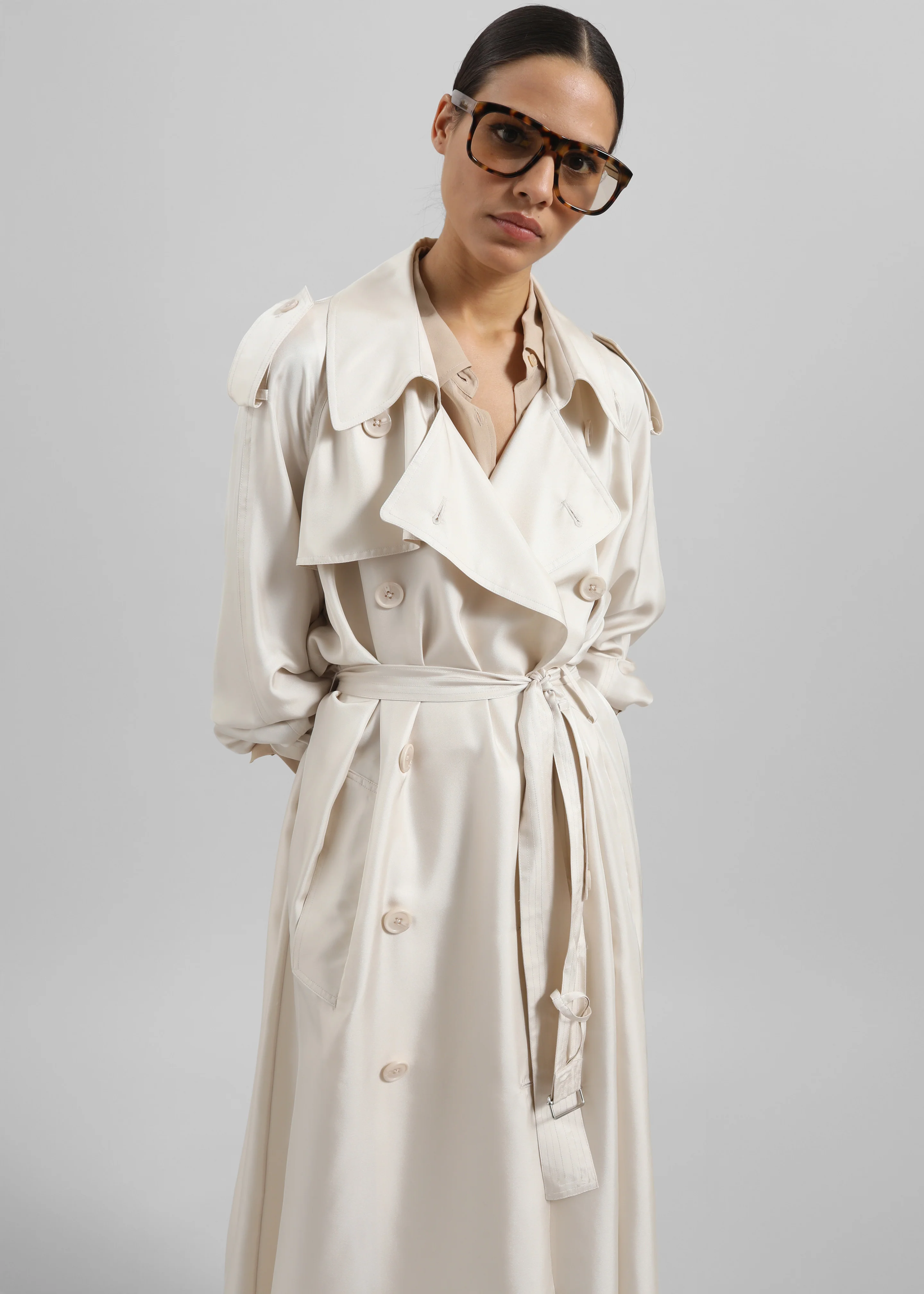 Veyron Silk Trench - Ivory - Image 3
