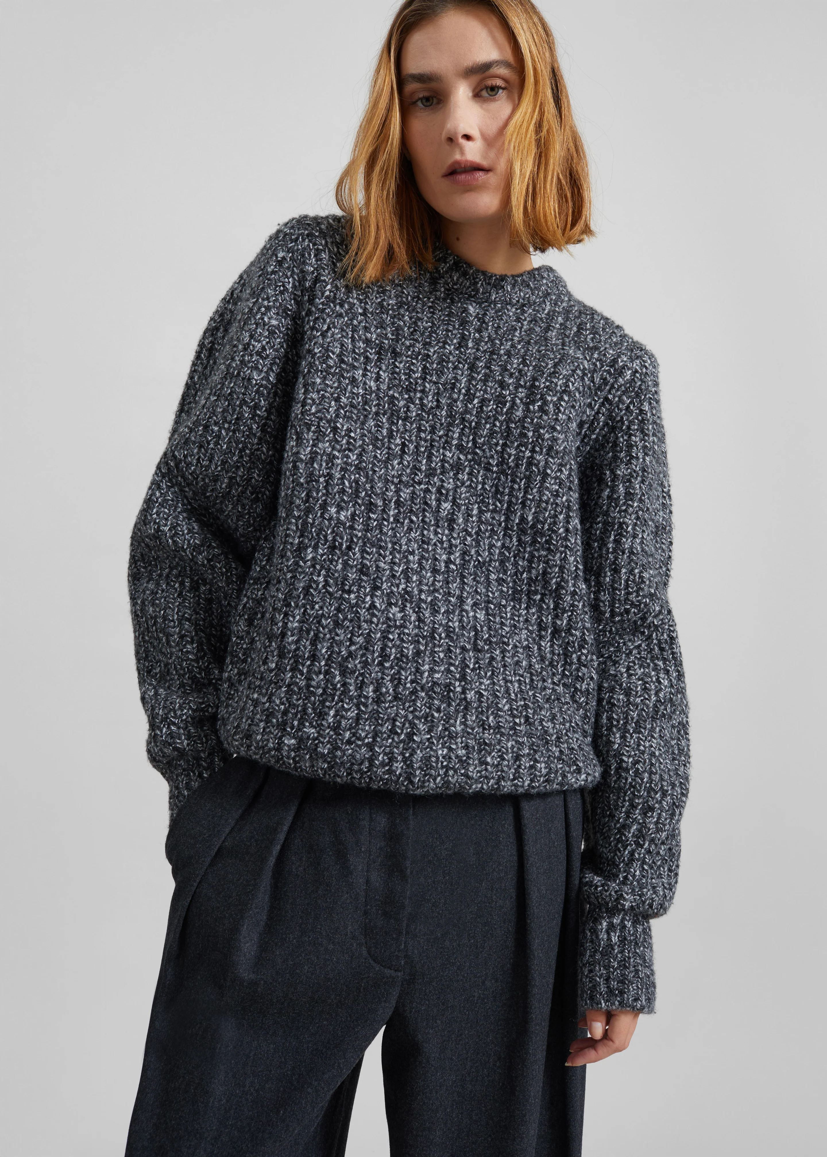 Vezia Chunky Knit Sweater - Dark Grey Melange - Image 5