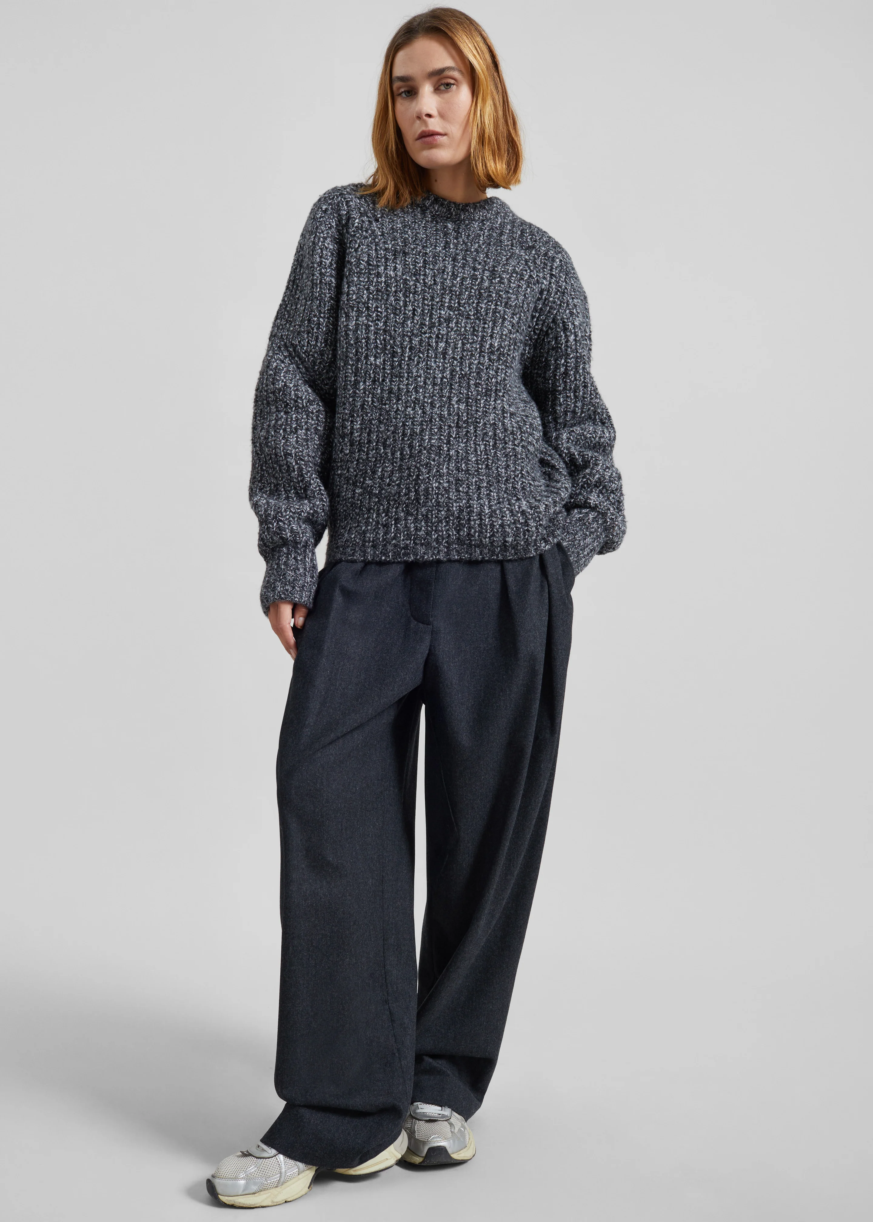 Vezia Chunky Knit Sweater - Dark Grey Melange - Image 6