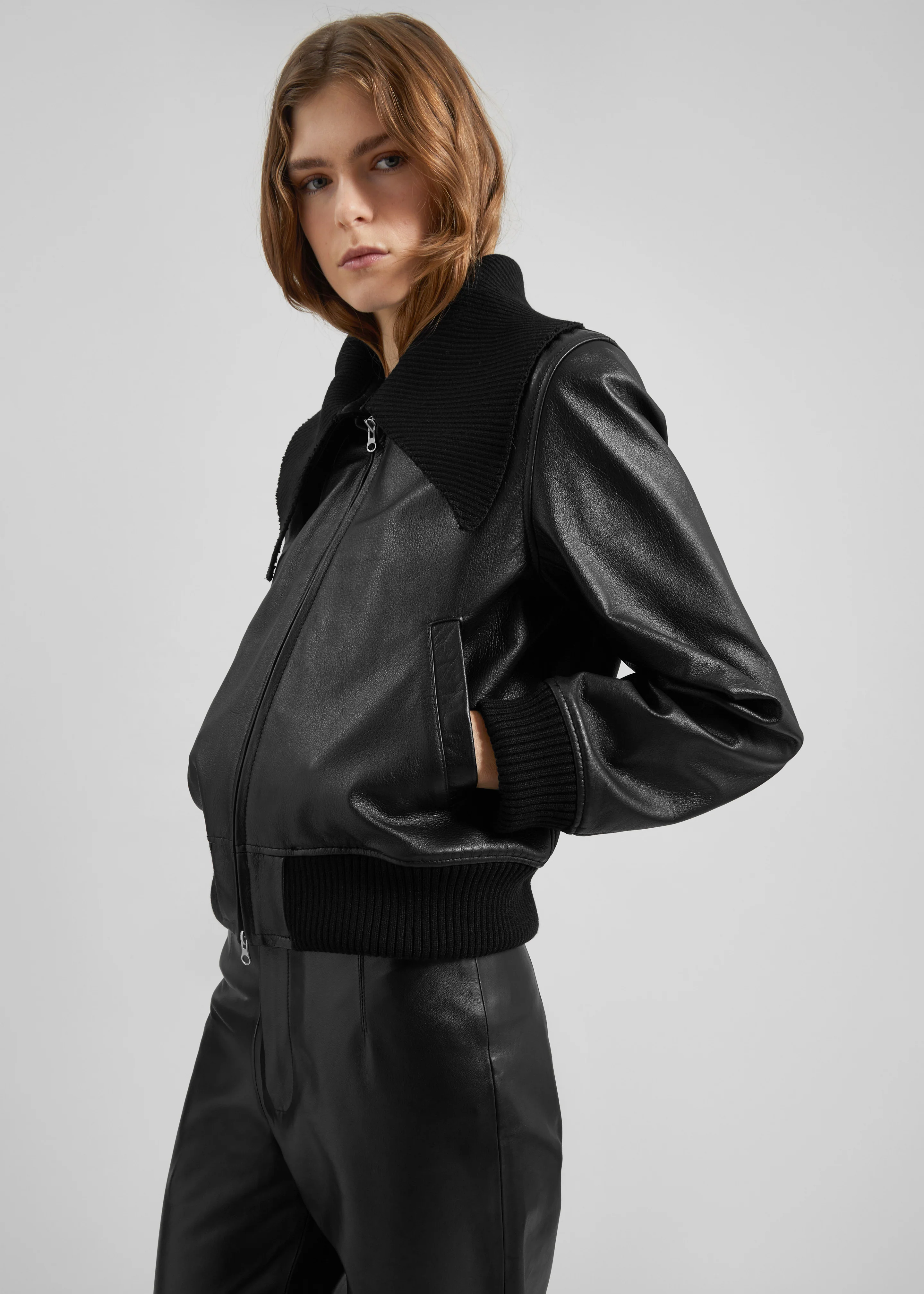 Vidsel Leather Bomber Jacket - Black - Image 3