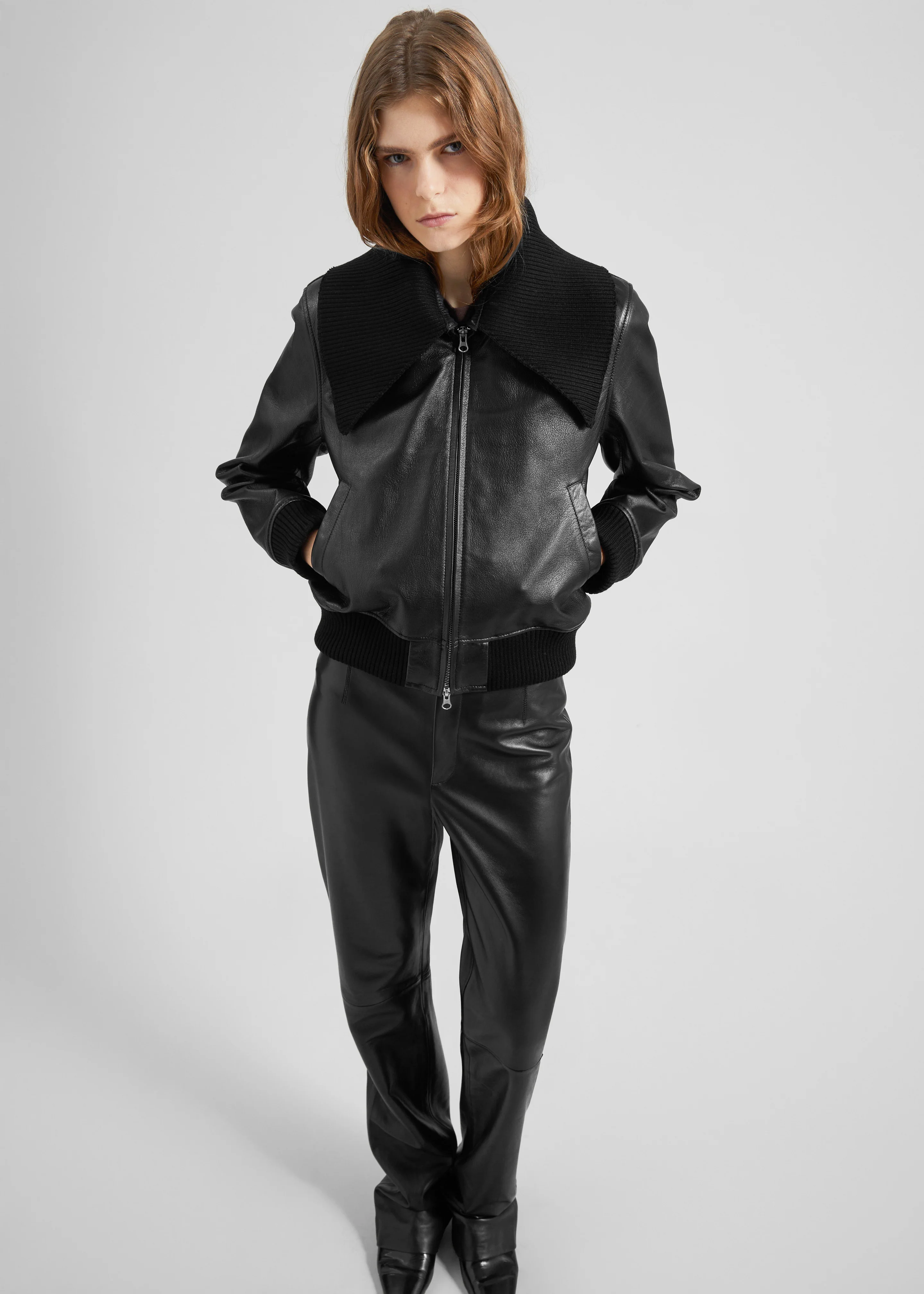 Vidsel Leather Bomber Jacket - Black - Image 7
