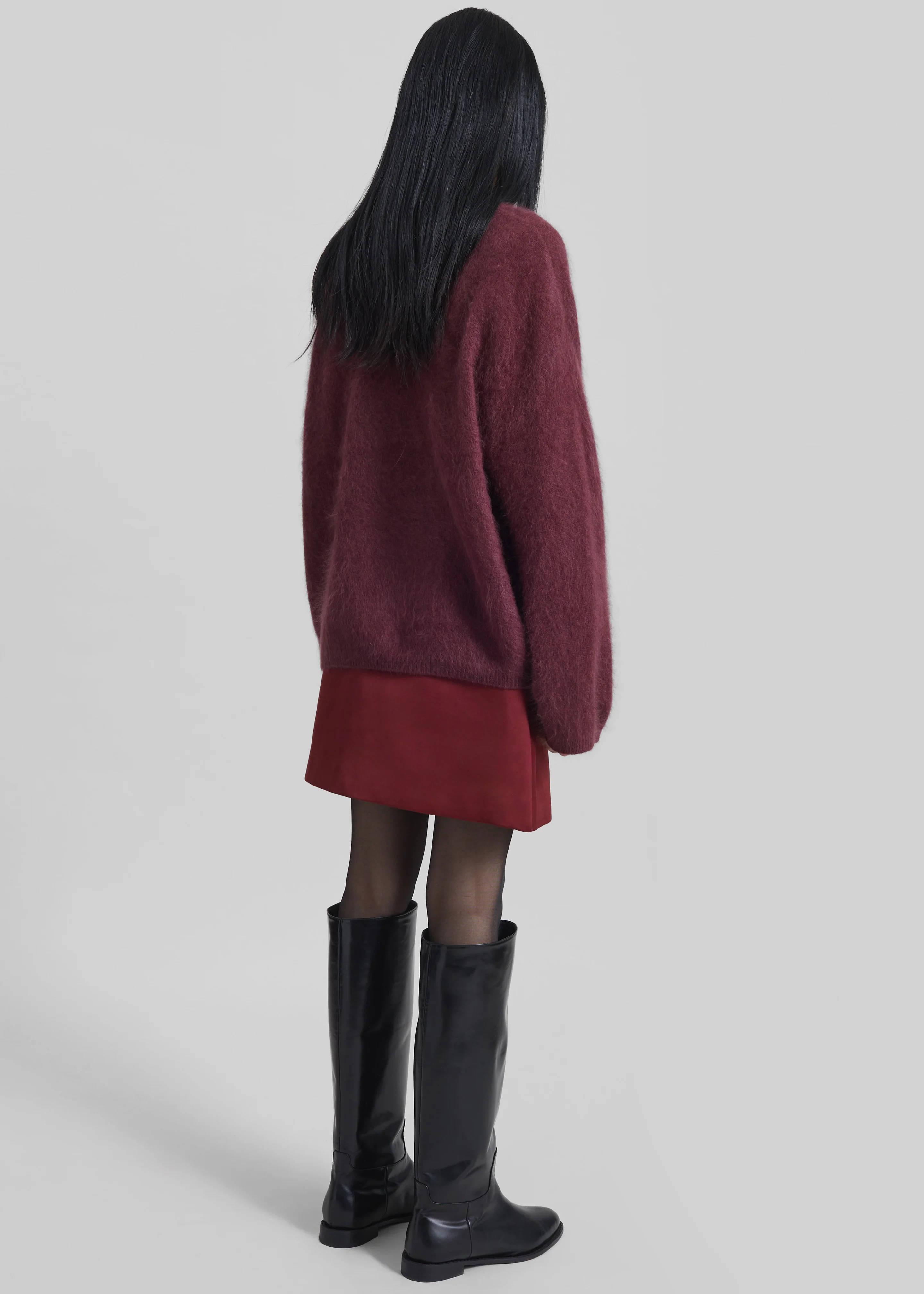 Vilhena Wool Fuzzy V-Neck Sweater - Burgundy - Image 12