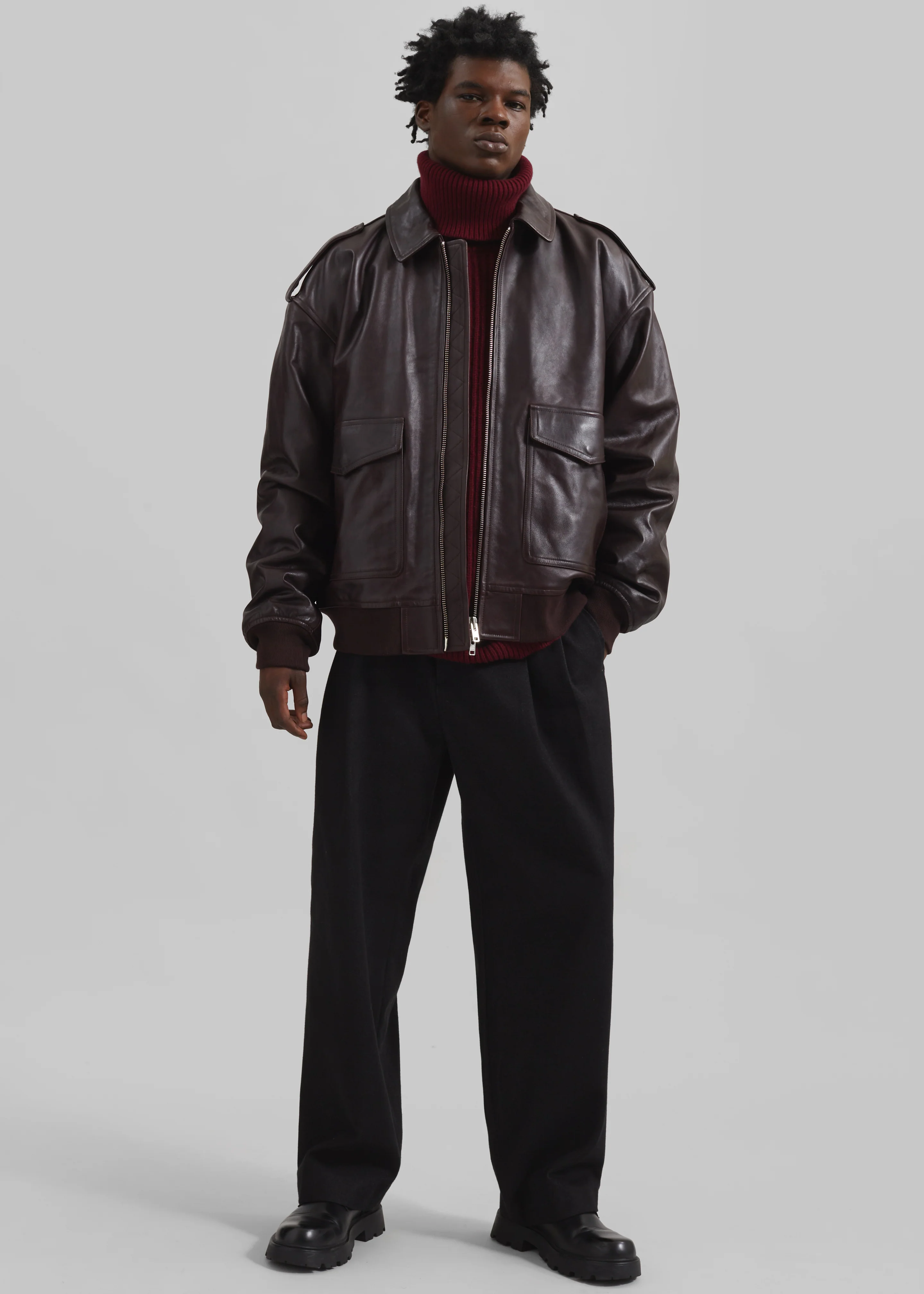 Viper Leather Jacket - Dark Plum - Image 11