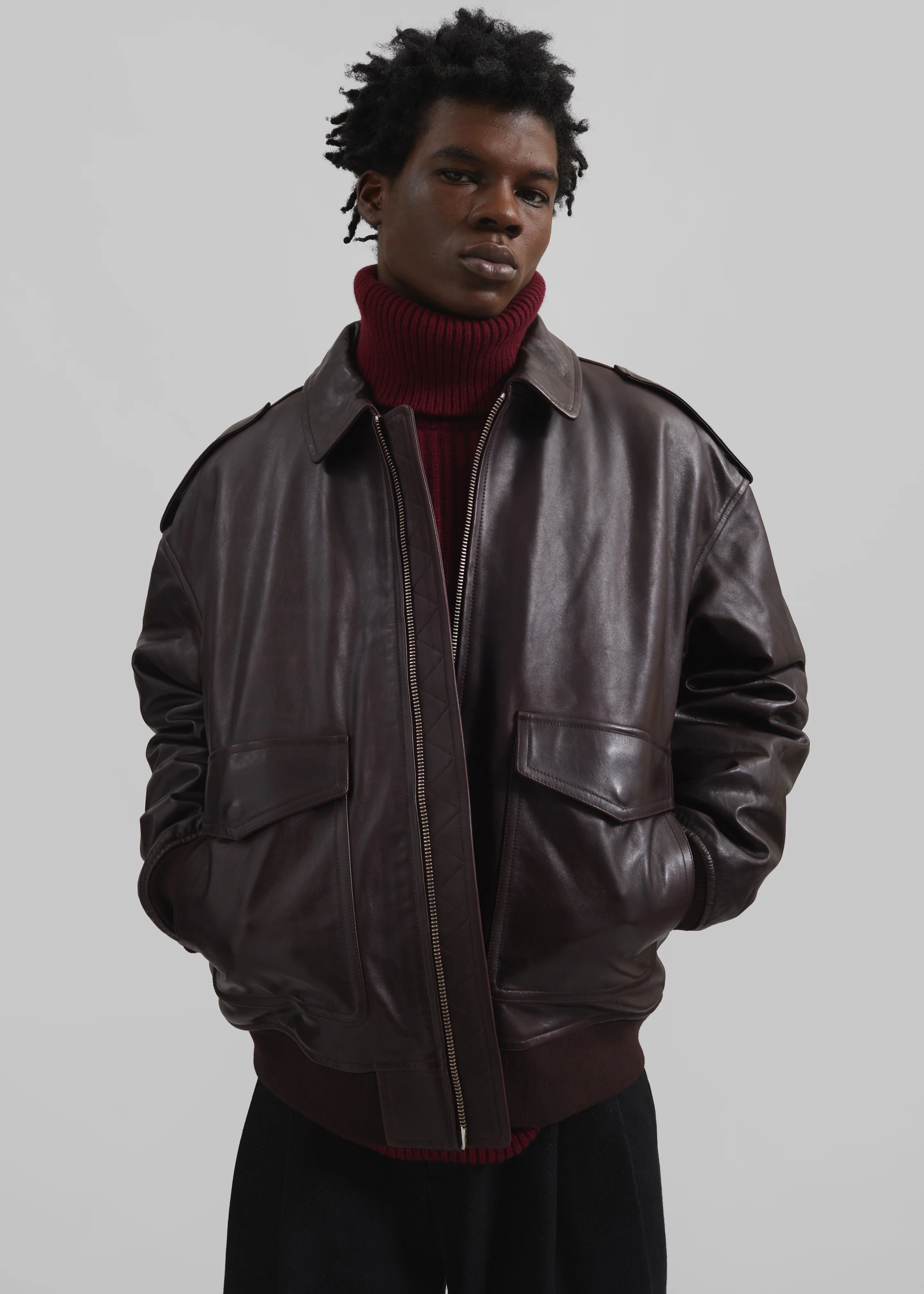 Viper Leather Jacket - Dark Plum - Image 12