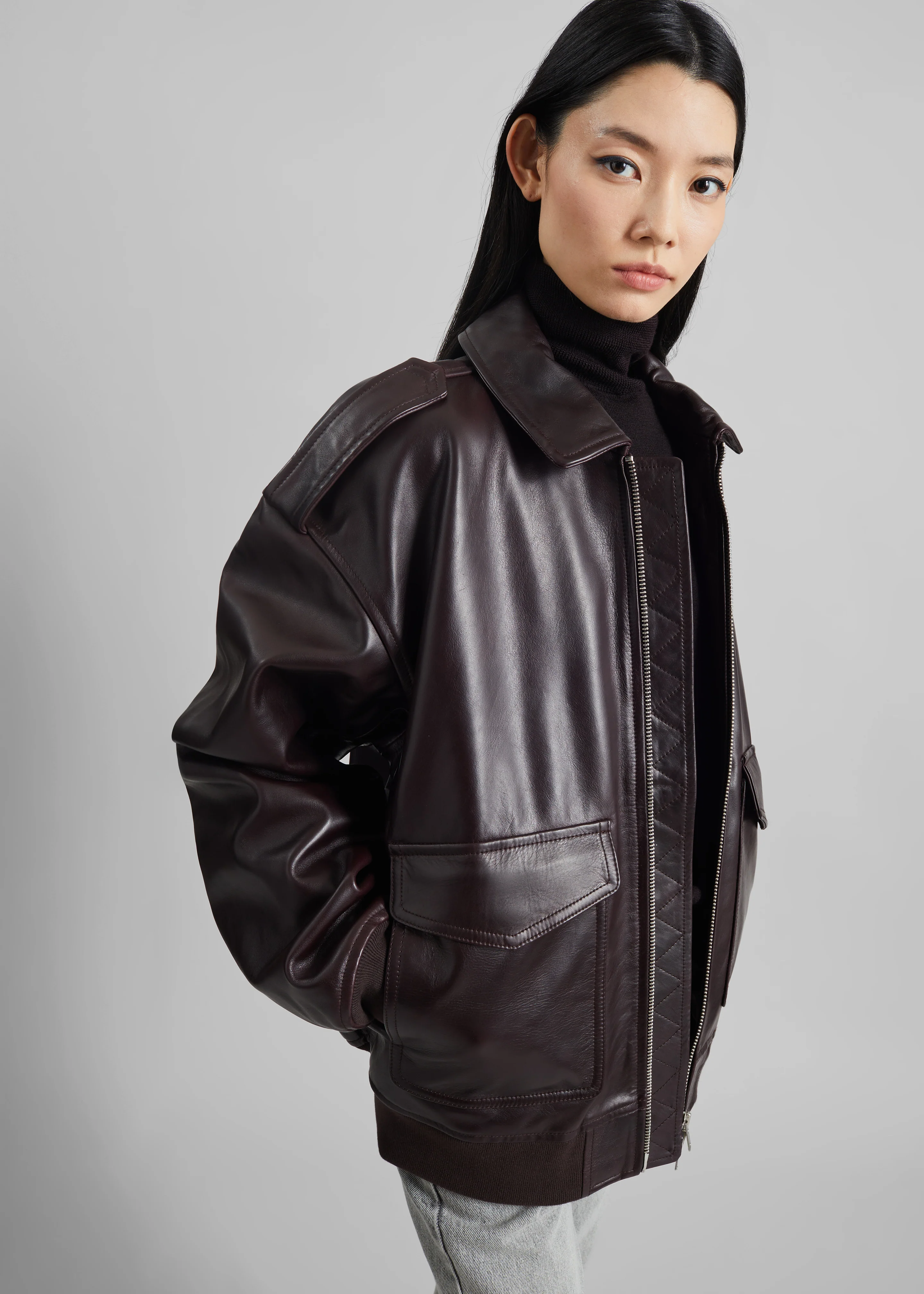 Viper Leather Jacket - Dark Plum - Image 2