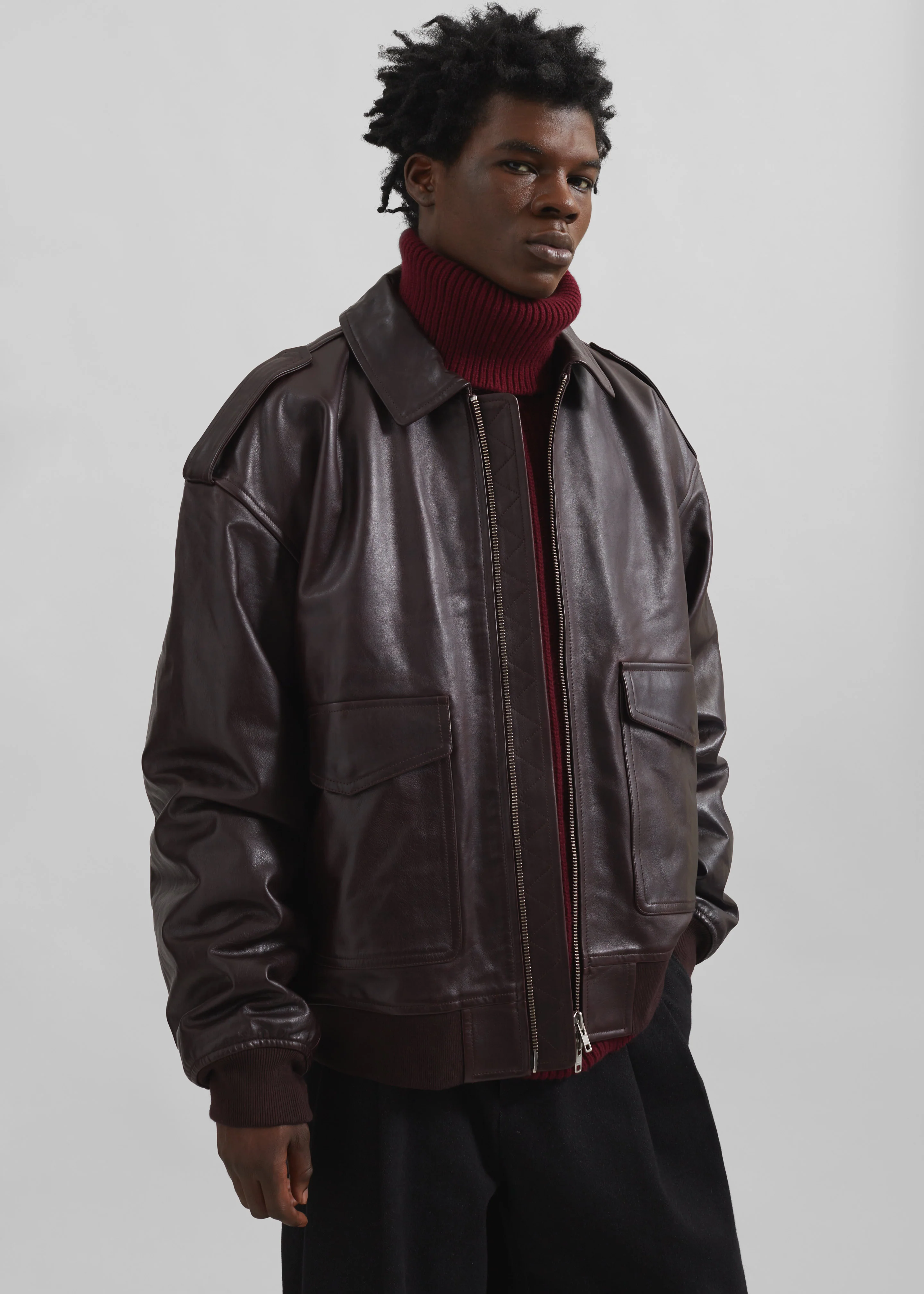 Viper Leather Jacket - Dark Plum - Image 8