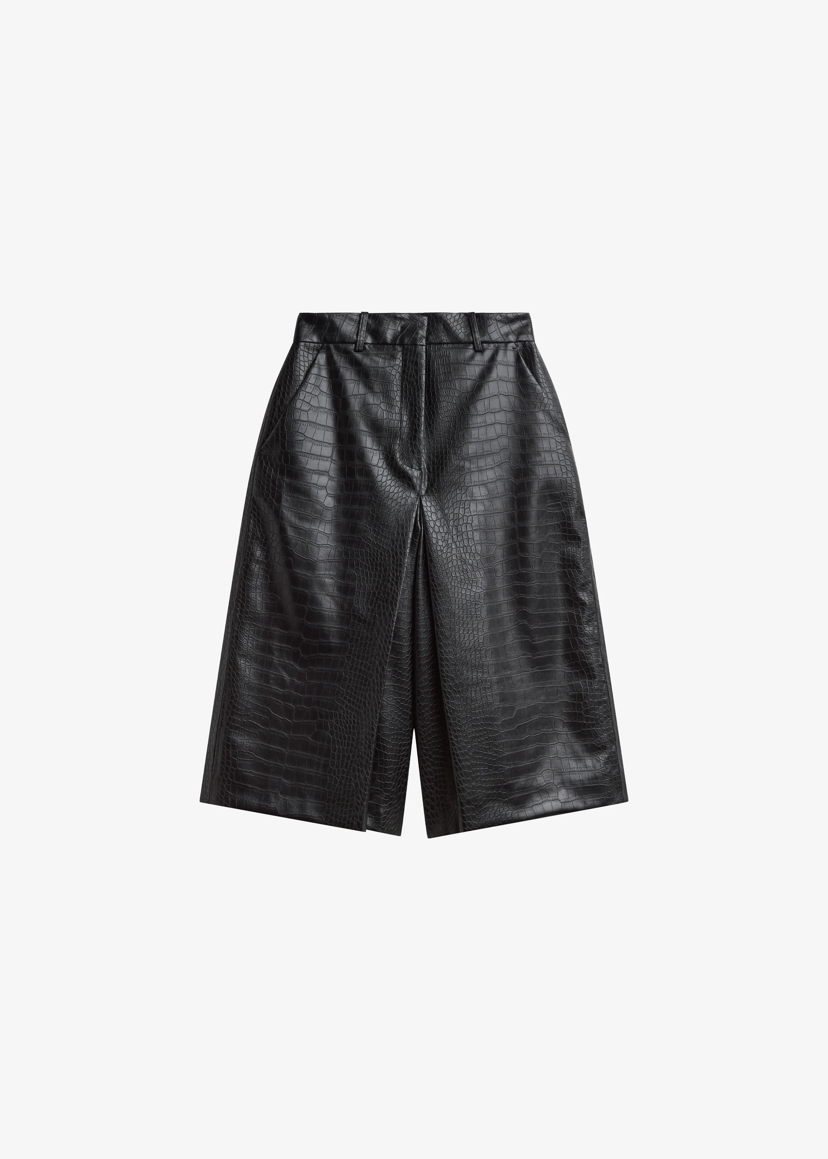 Vivonne Croc Faux Leather Culottes - Black - Image 10