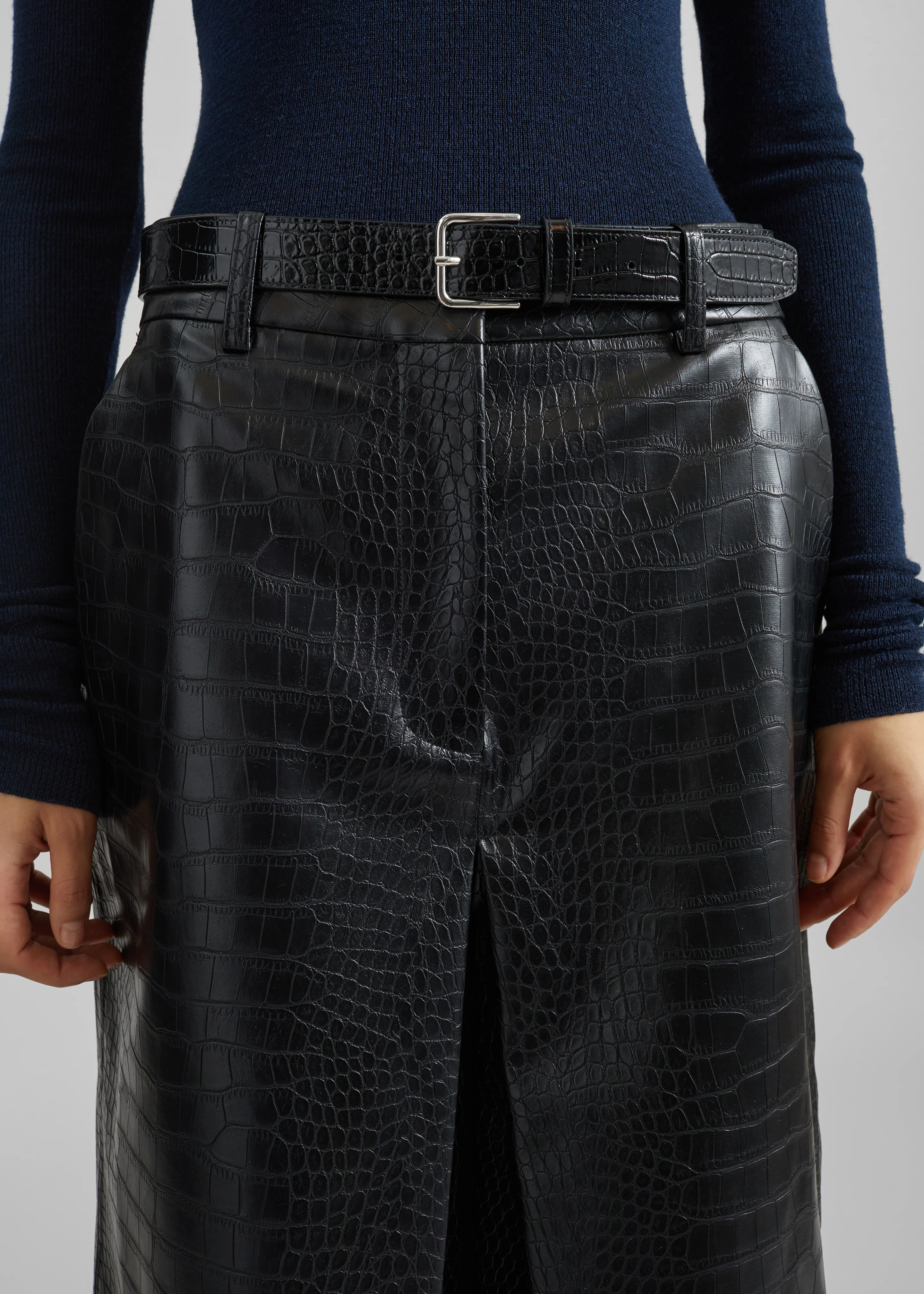 Vivonne Croc Faux Leather Culottes - Black - Image 5