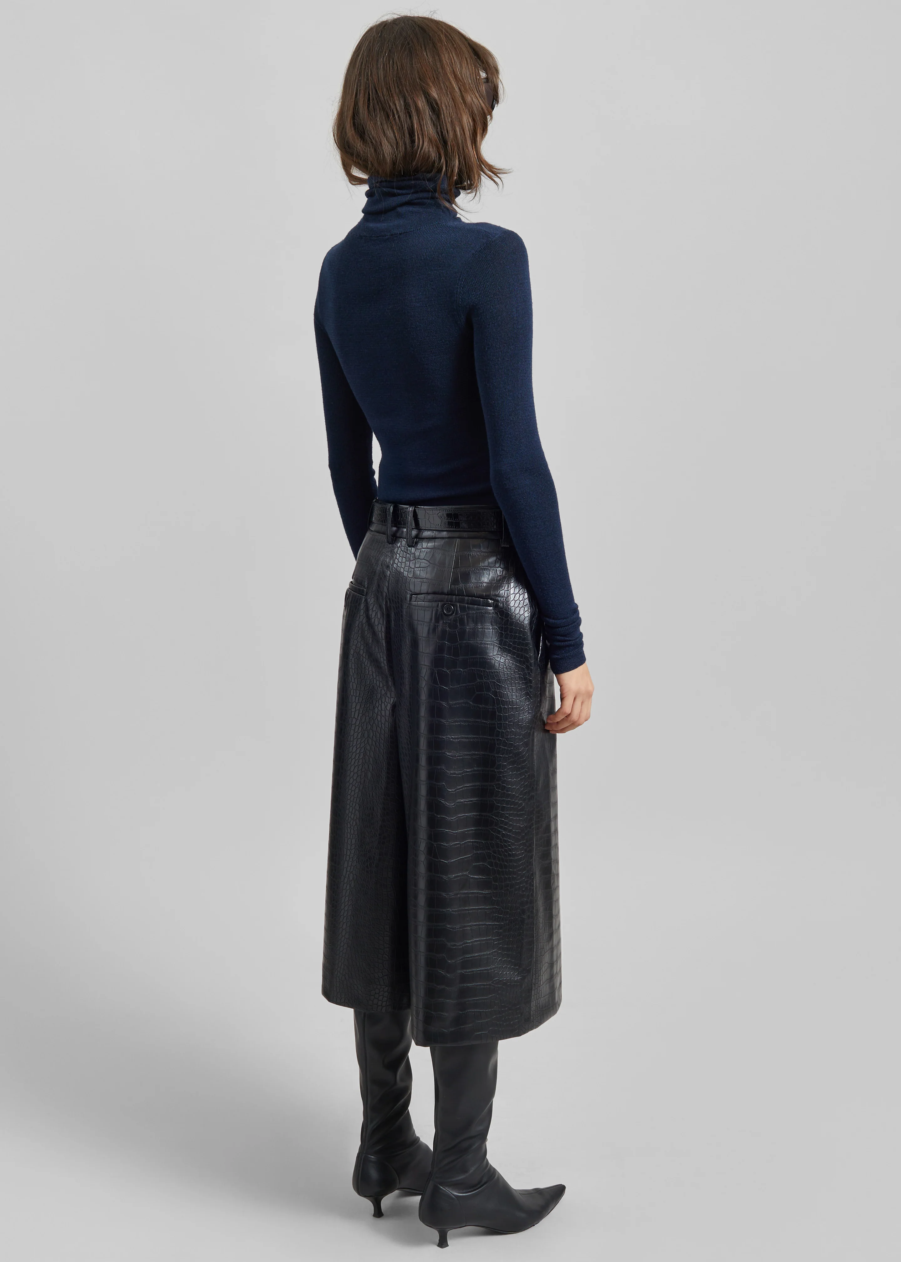 Vivonne Croc Faux Leather Culottes - Black - Image 9