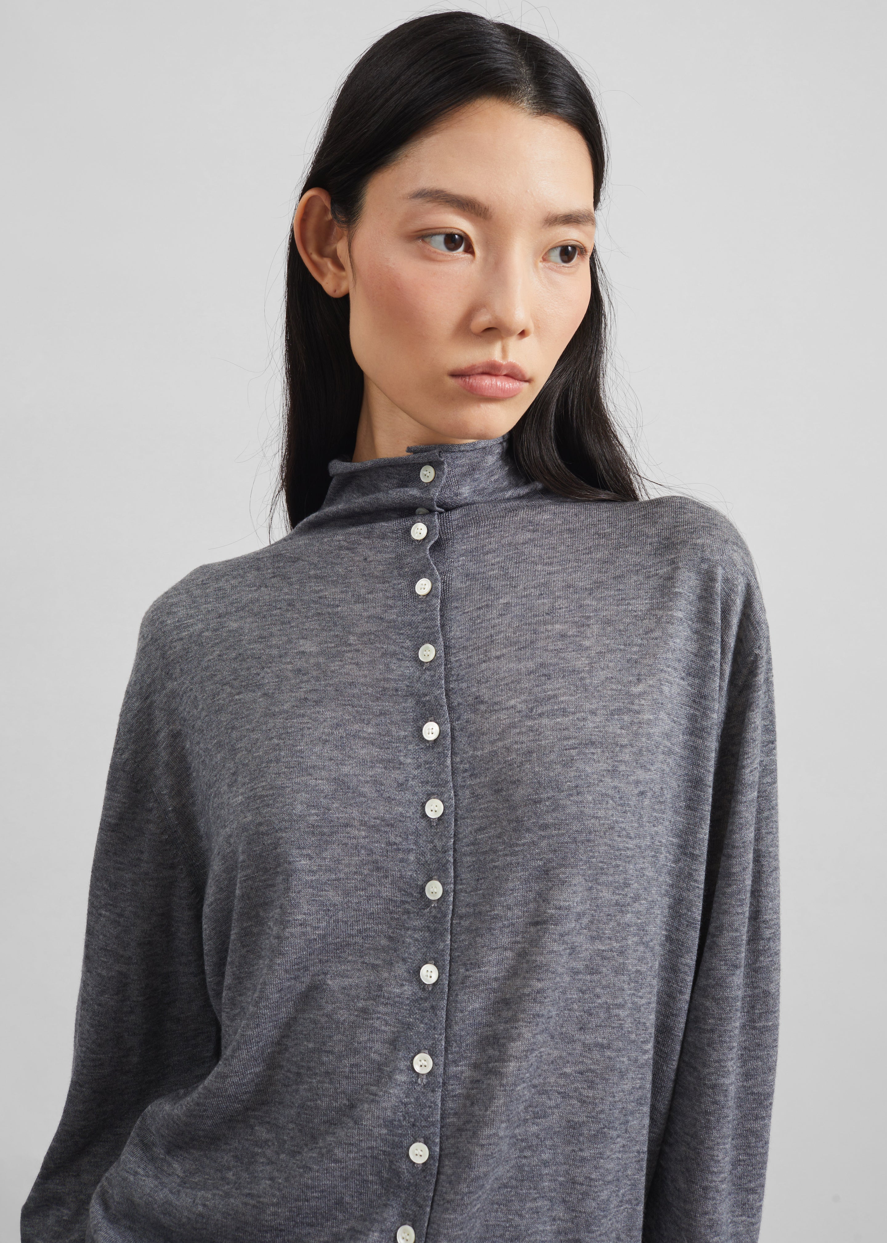 Vradal High Neck Cardigan - Grey - Image 3